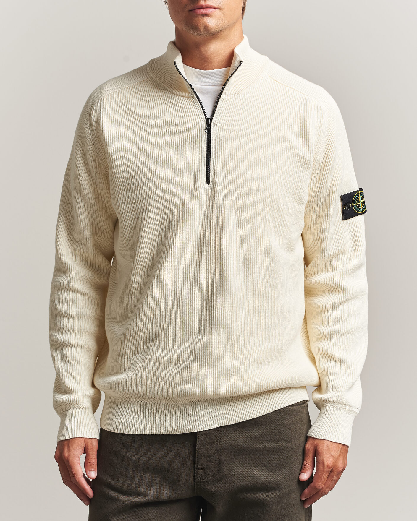 Uomini | Maglieria | Stone Island | Ribbed Soft Organic Cotton Half-Zip Ivory