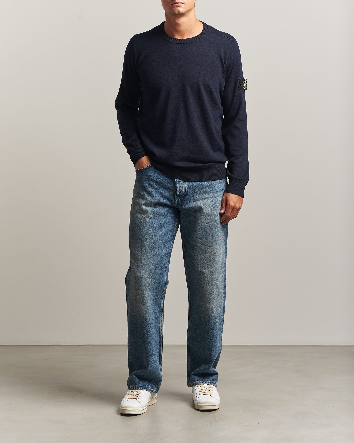 Uomini | Maglieria | Stone Island | Light Pure Wool Crew Neck Navy Blue
