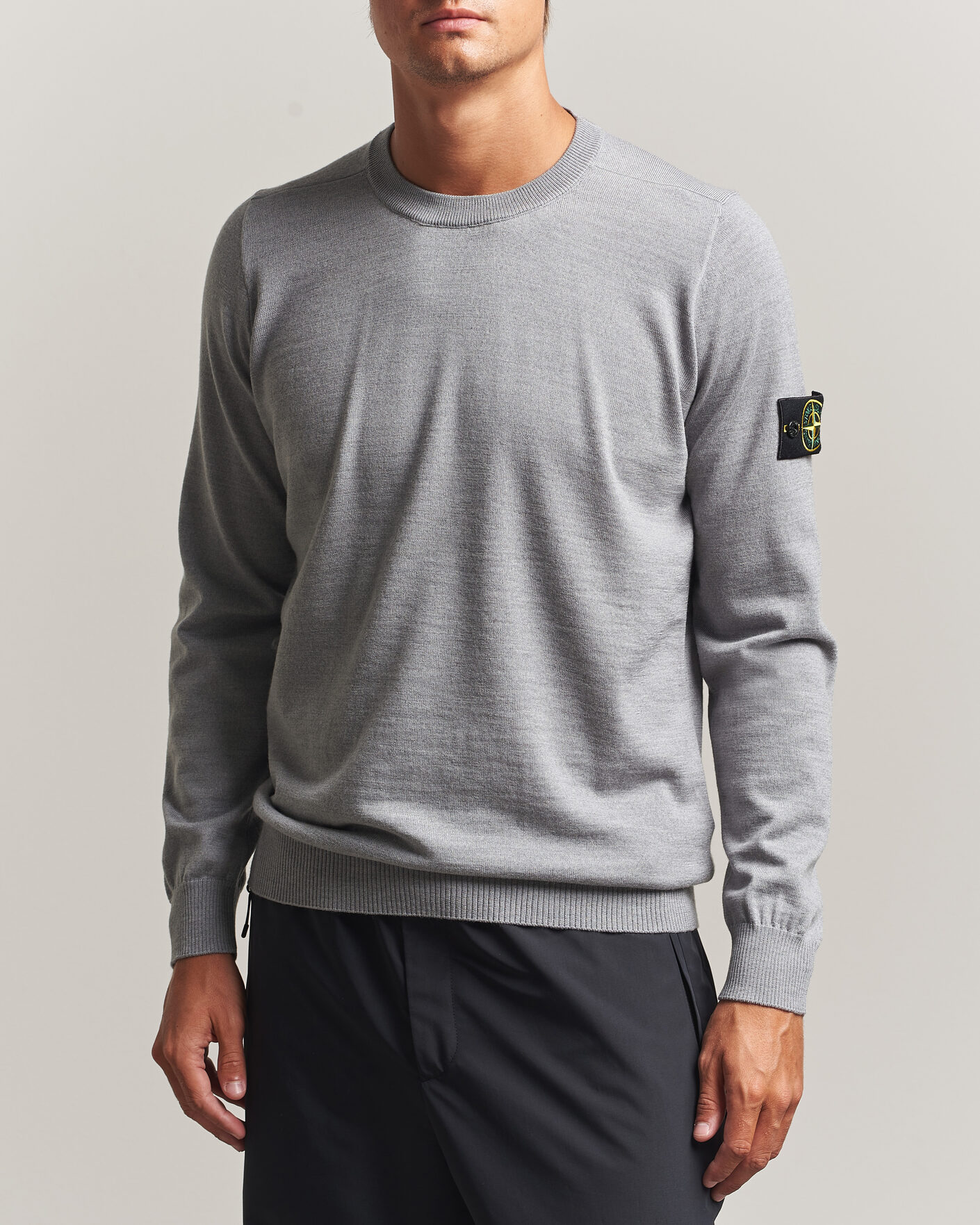Uomini | Maglieria | Stone Island | Light Pure Wool Crew Neck Ash Grey Melange