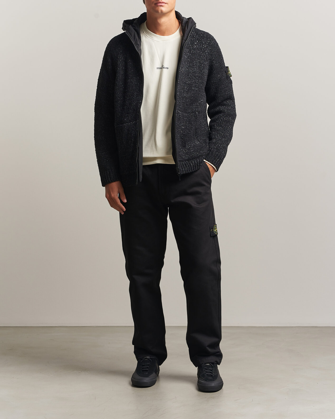 Uomini | Maglieria | Stone Island | Brushed Cotton/Nylon Reversible Zip Hood Black