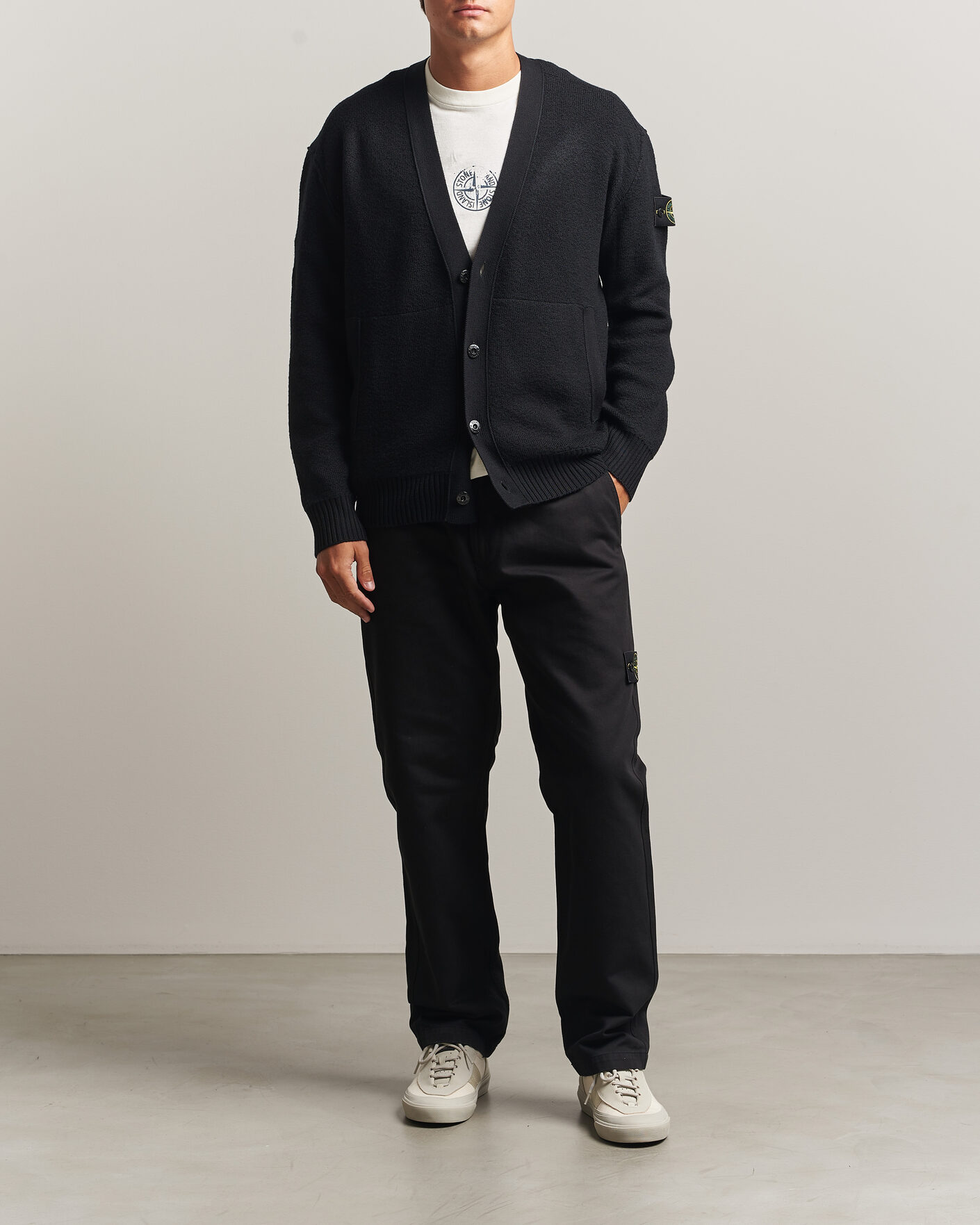 Uomini | Maglieria | Stone Island | Textured Stitch Wool Cardigan Black