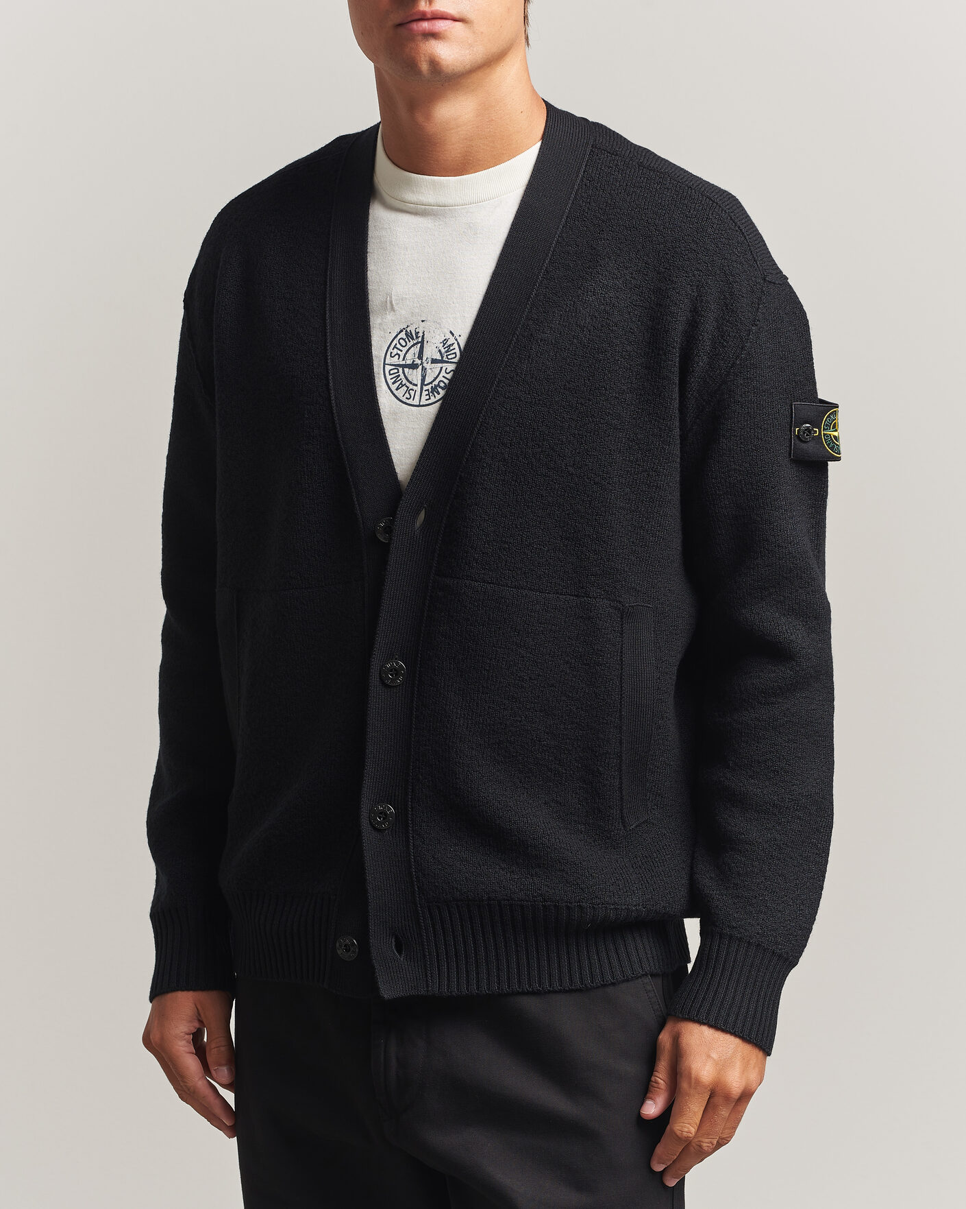 Uomini | Maglieria | Stone Island | Textured Stitch Wool Cardigan Black