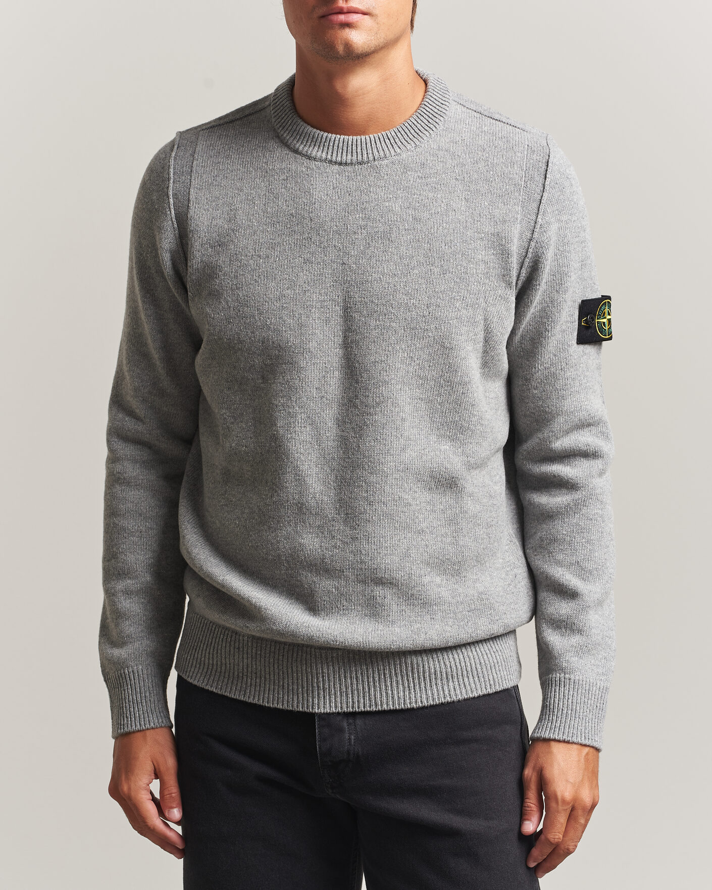 Uomini | Maglieria | Stone Island | Knitted Lambswool Crew Neck Grey Melange