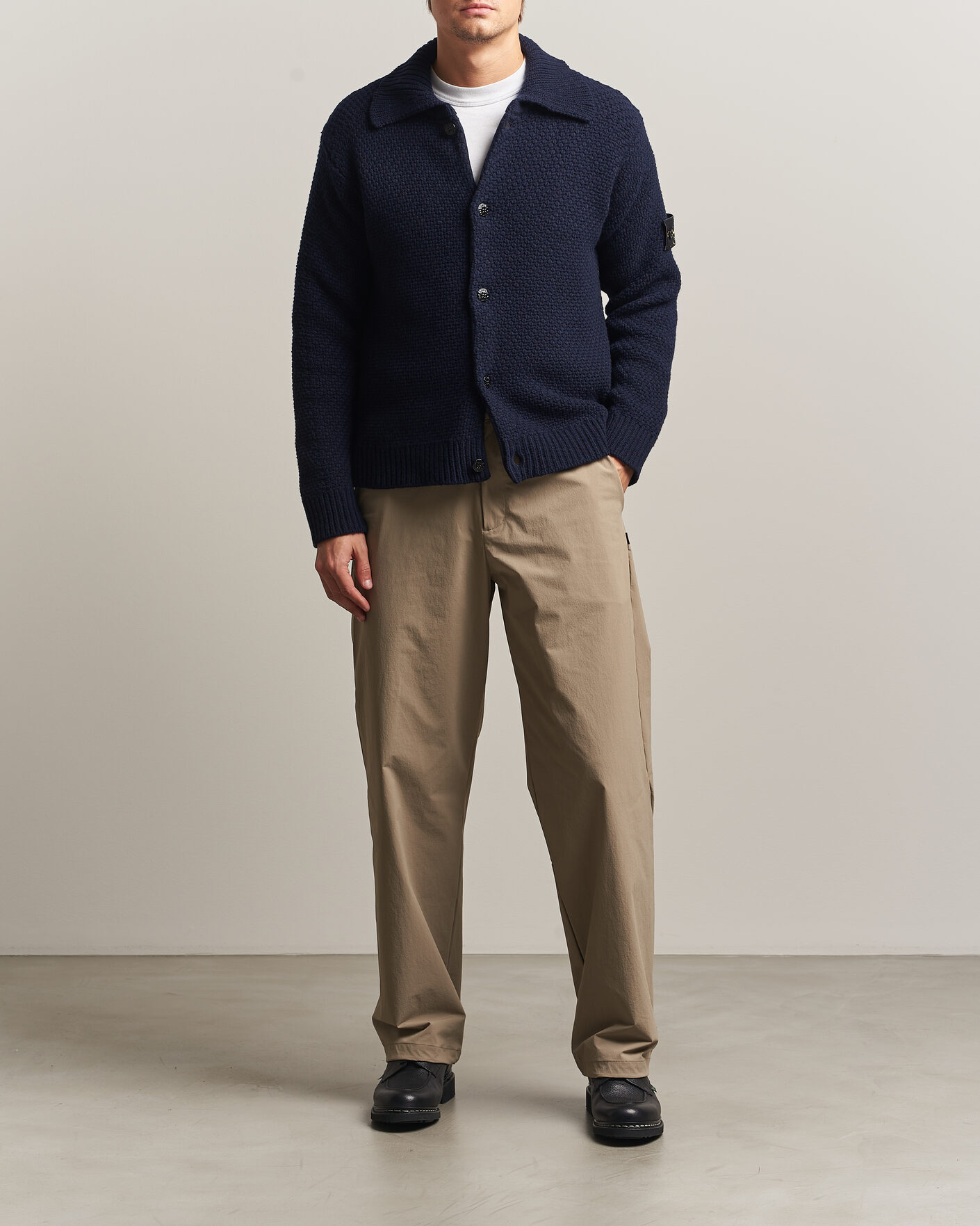 Uomini | Maglieria | Stone Island | Basket Stitch Lambswool Cardigan Navy Blue