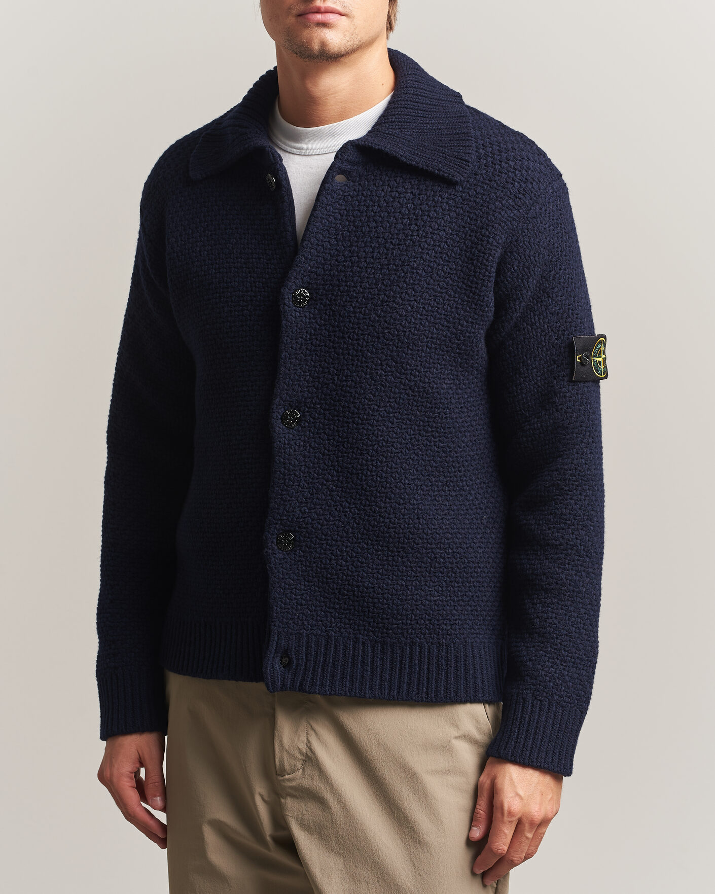 Uomini | Maglieria | Stone Island | Basket Stitch Lambswool Cardigan Navy Blue