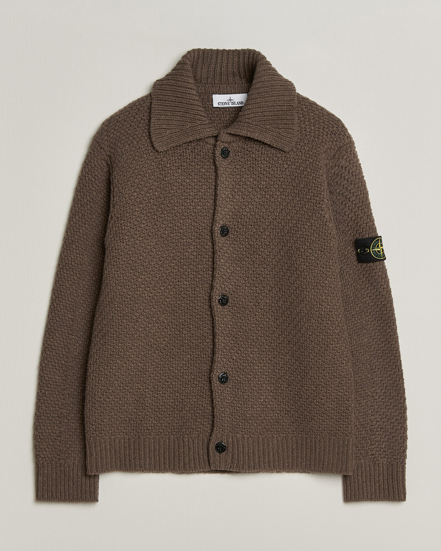 Uomini | Maglieria | Stone Island | Basket Stitch Lambswool Cardigan Umber Melange