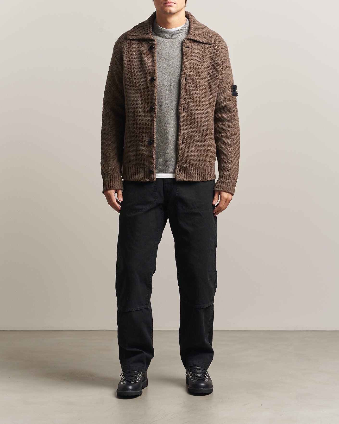 Uomini | Maglieria | Stone Island | Basket Stitch Lambswool Cardigan Umber Melange