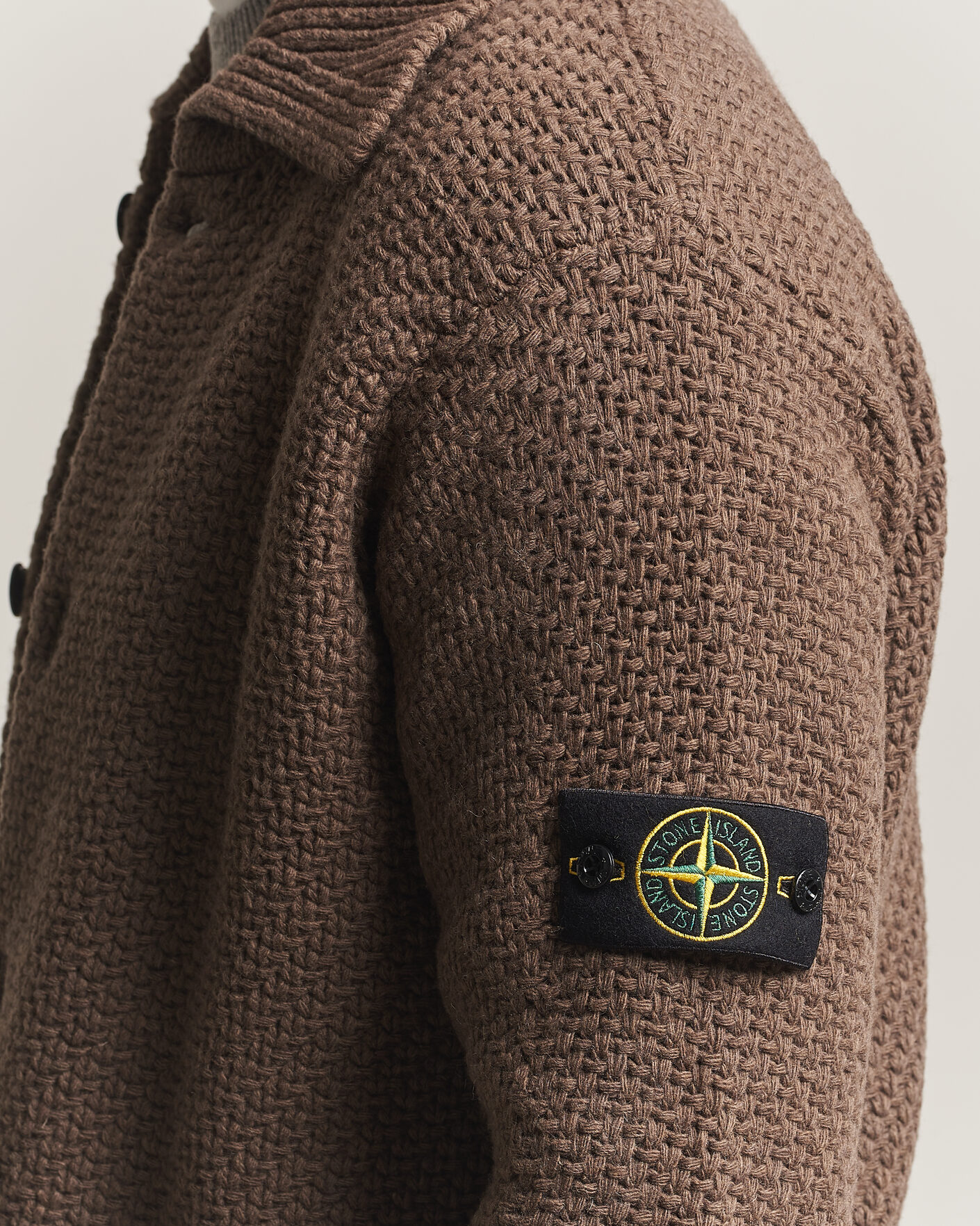 Uomini | Maglieria | Stone Island | Basket Stitch Lambswool Cardigan Umber Melange