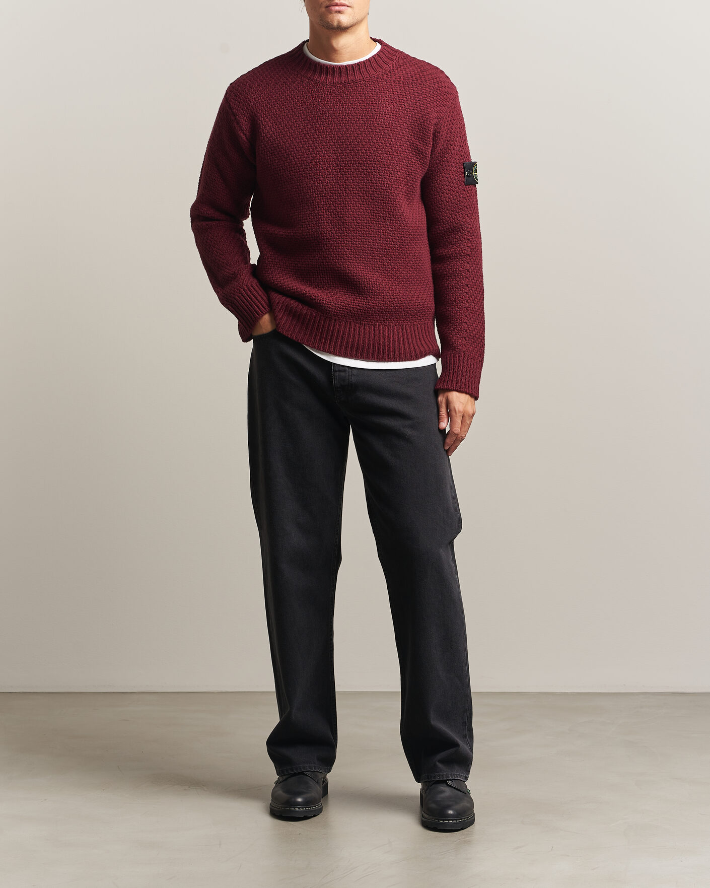 Uomini | Maglieria | Stone Island | Basket Stitch Lambswool Crew Neck Amaranth
