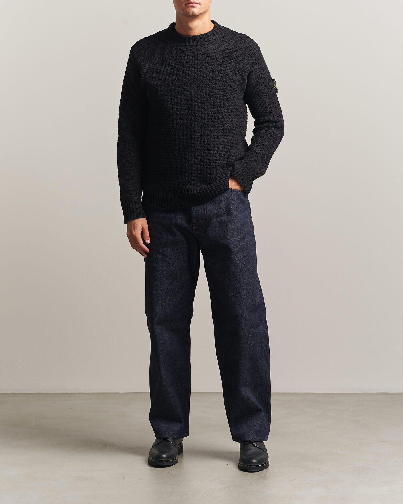 Uomini | Maglieria | Stone Island | Basket Stitch Lambswool Crew Neck Black