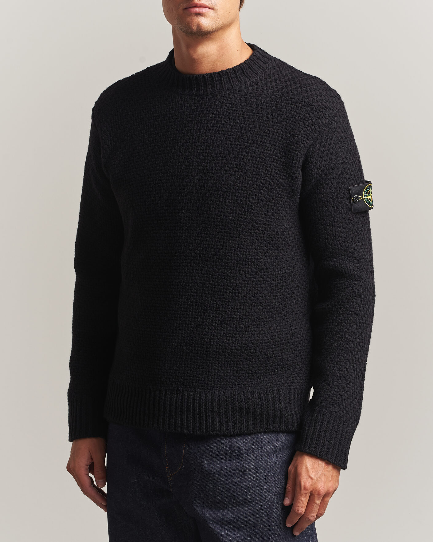 Uomini | Maglieria | Stone Island | Basket Stitch Lambswool Crew Neck Black