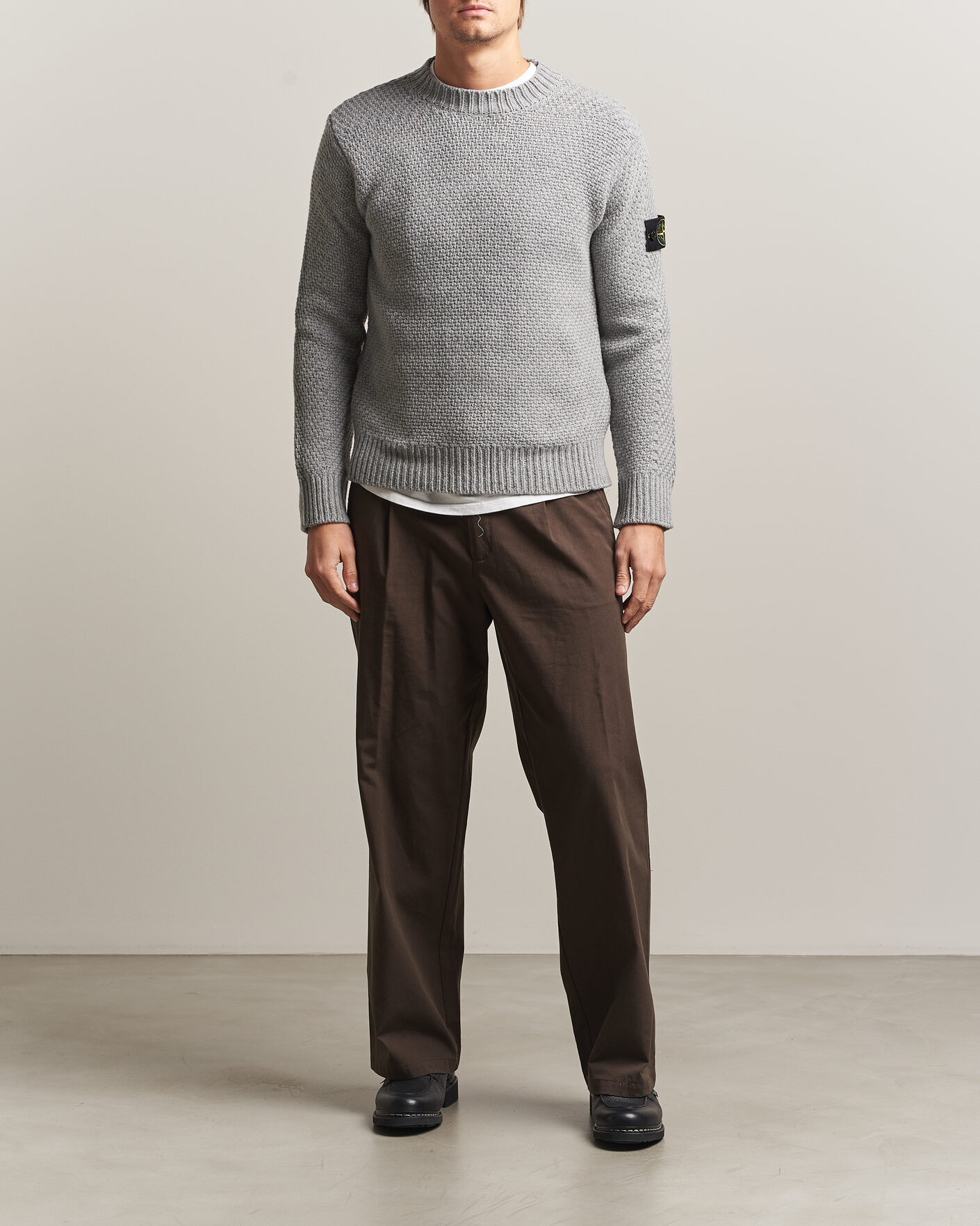 Uomini | Maglieria | Stone Island | Basket Stitch Lambswool Crew Neck Grey Melange
