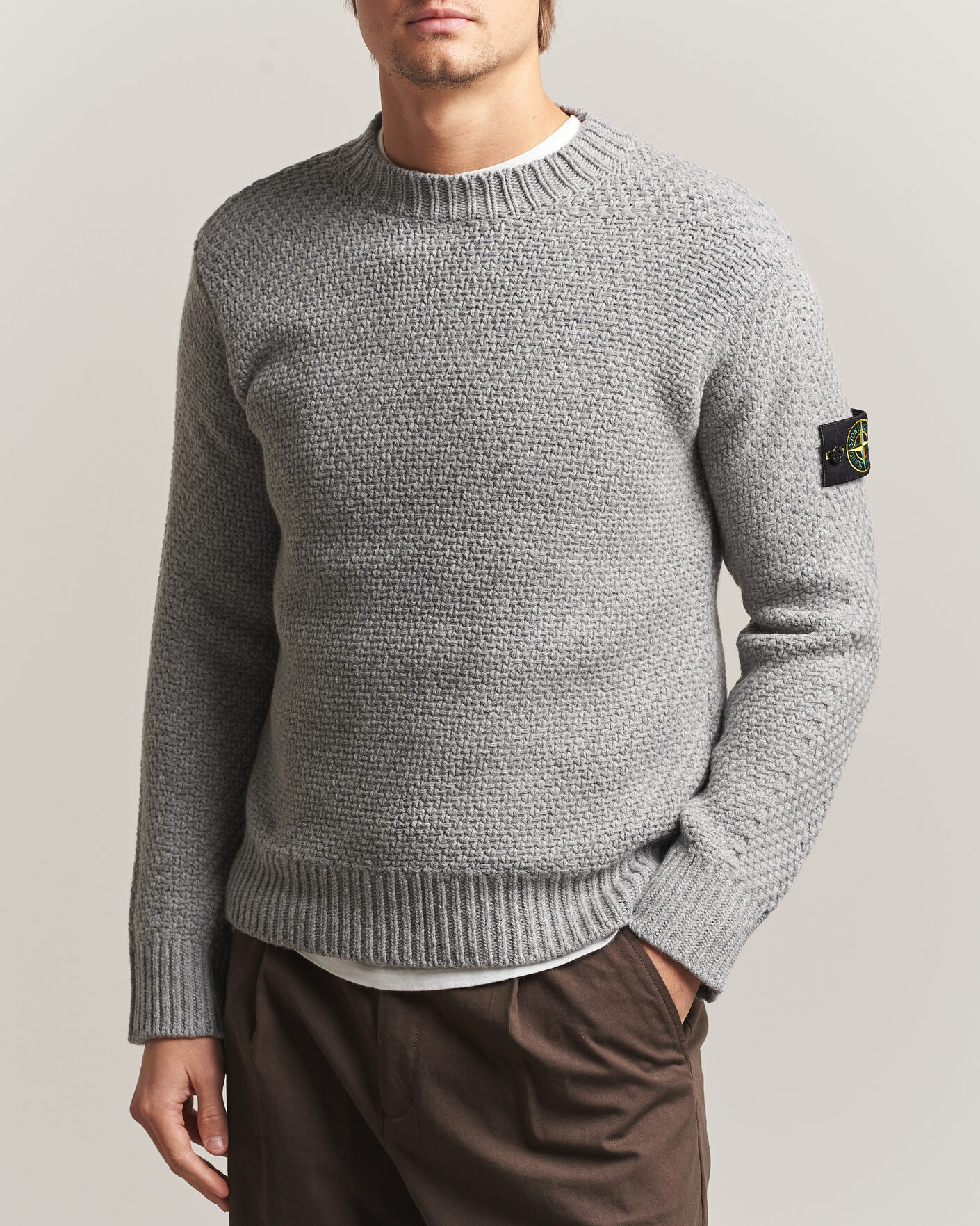 Uomini | Maglieria | Stone Island | Basket Stitch Lambswool Crew Neck Grey Melange