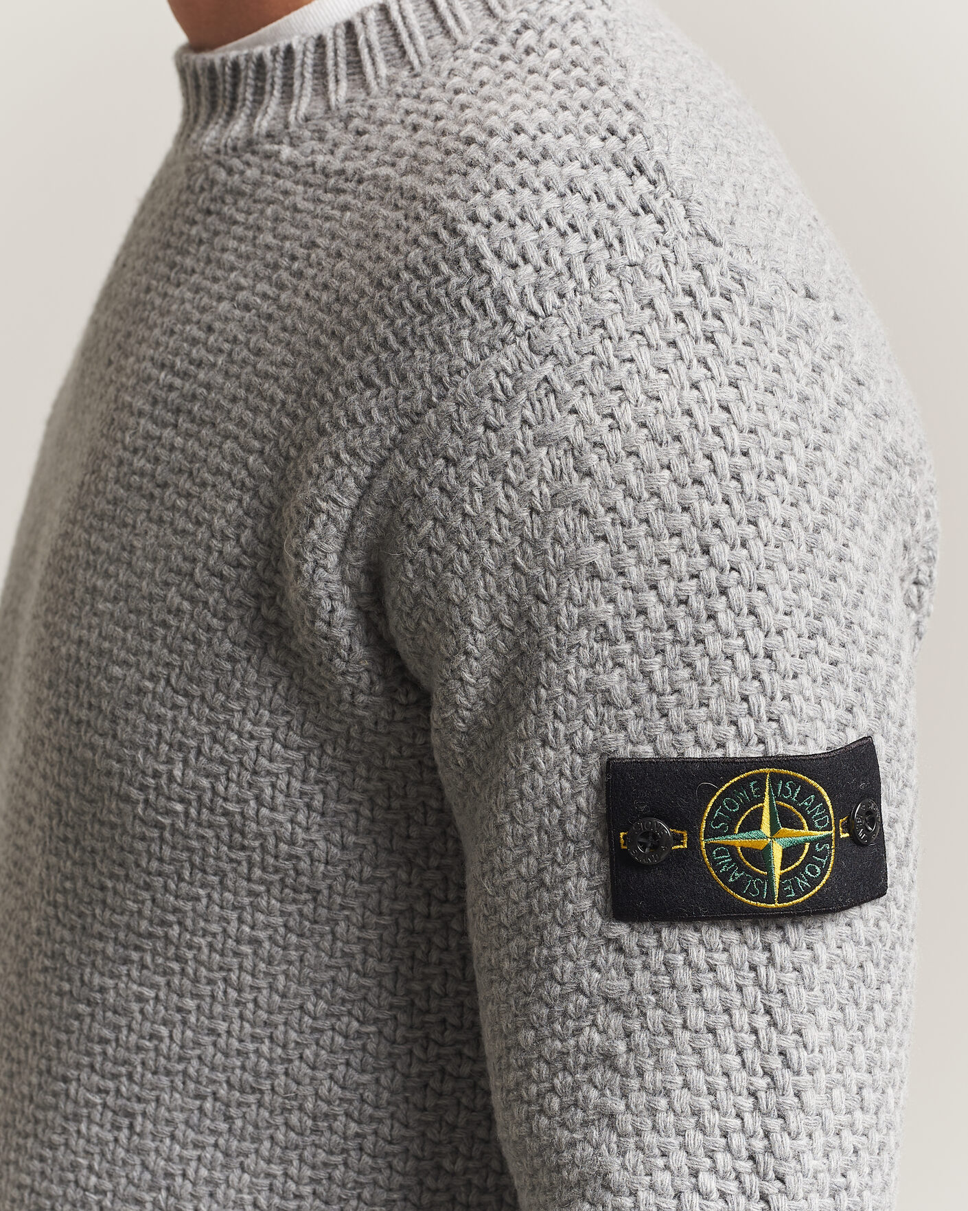 Uomini | Maglieria | Stone Island | Basket Stitch Lambswool Crew Neck Grey Melange