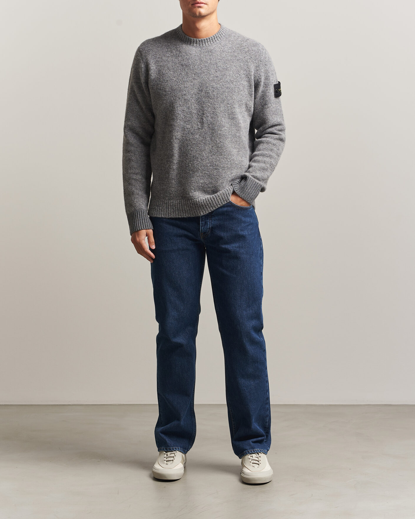 Uomini | Maglieria | Stone Island | Baby Alpaca Blend Contrast Crew Grey Melange
