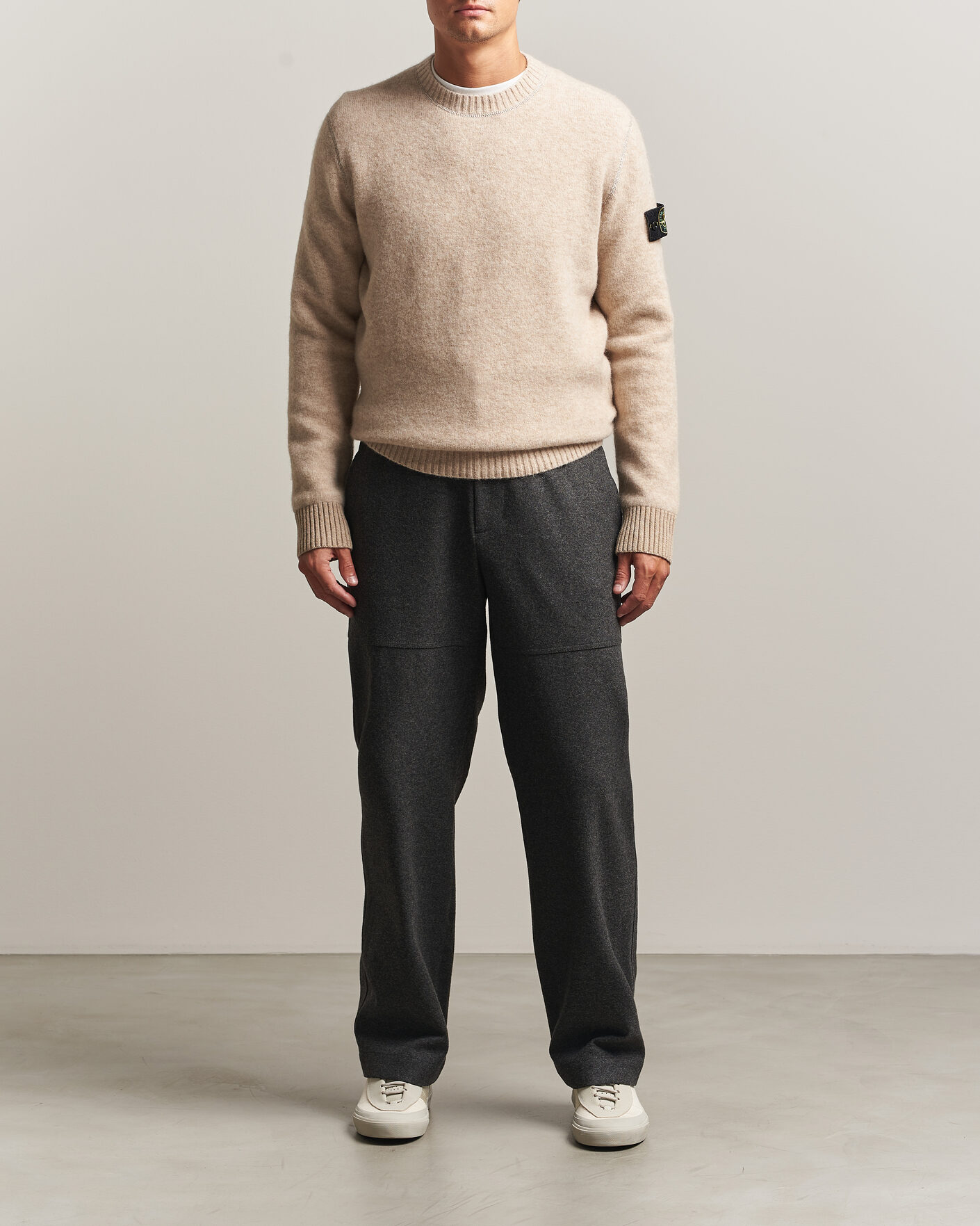 Uomini | Maglieria | Stone Island | Baby Alpaca Blend Contrast Crew Beige Melange