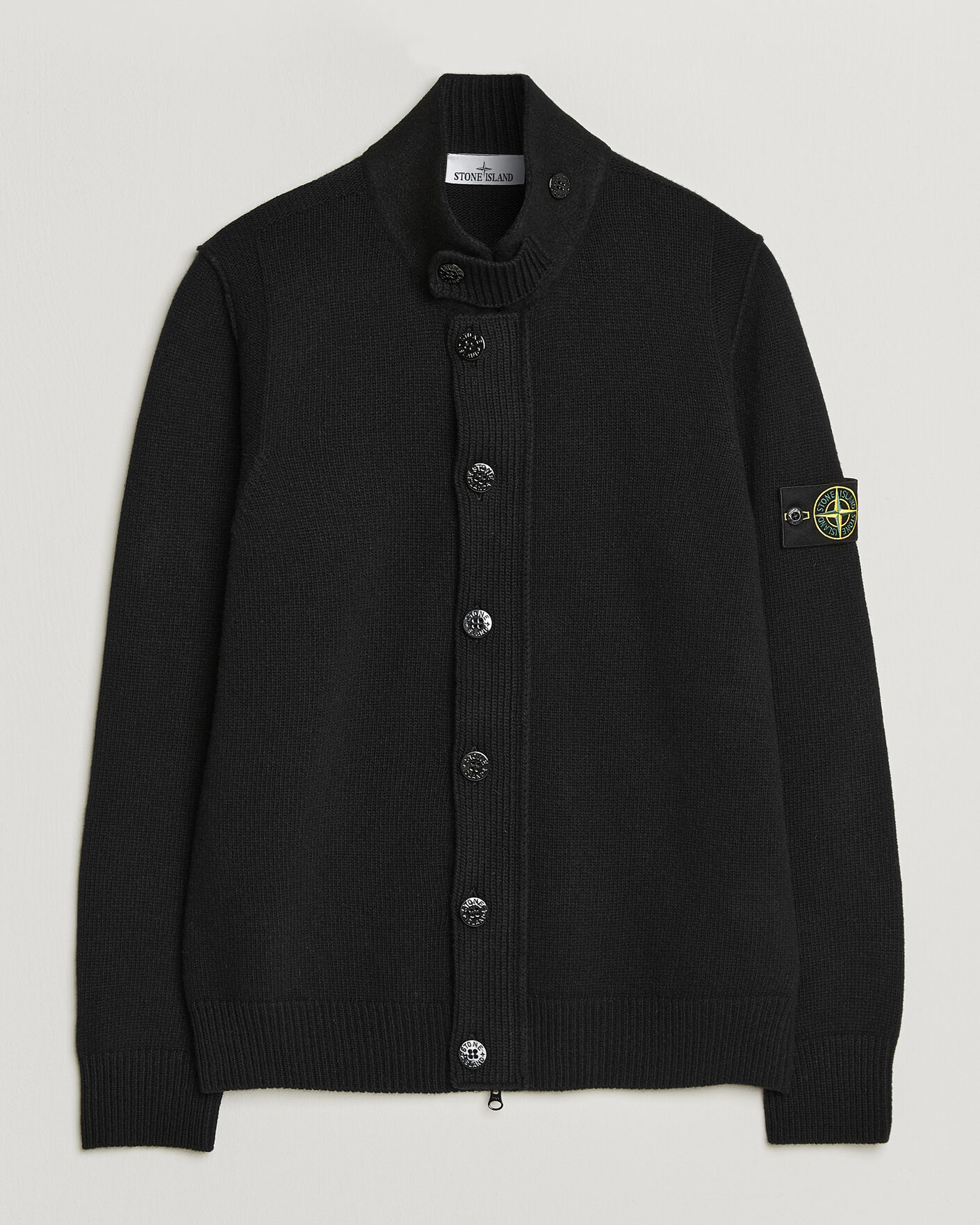 Uomini | Maglieria | Stone Island | Knitted Lambswool Zip Button Cardigan Black