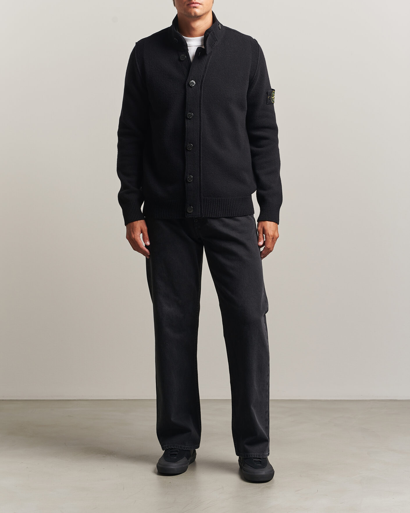 Uomini | Maglieria | Stone Island | Knitted Lambswool Zip Button Cardigan Black