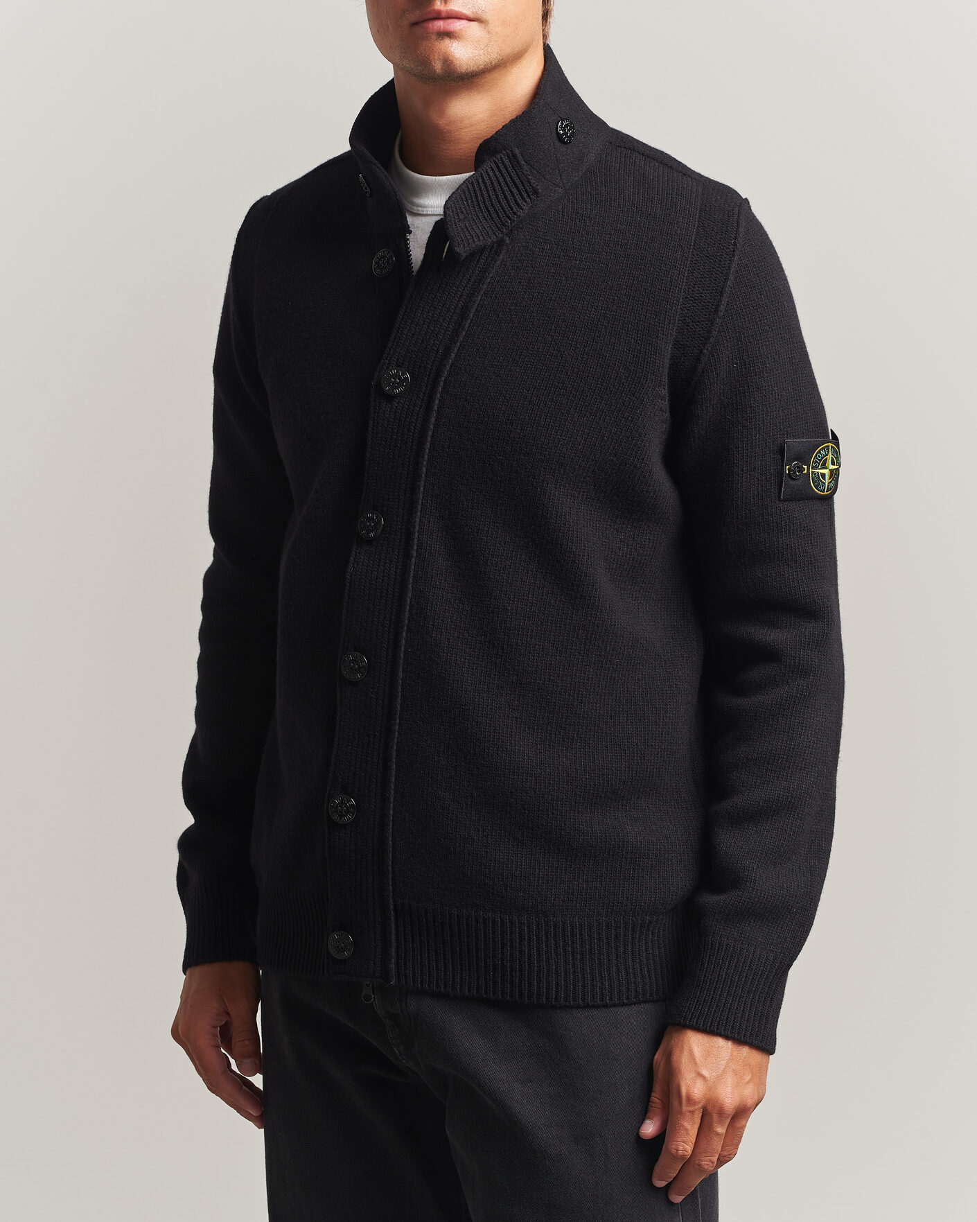 Uomini | Maglieria | Stone Island | Knitted Lambswool Zip Button Cardigan Black