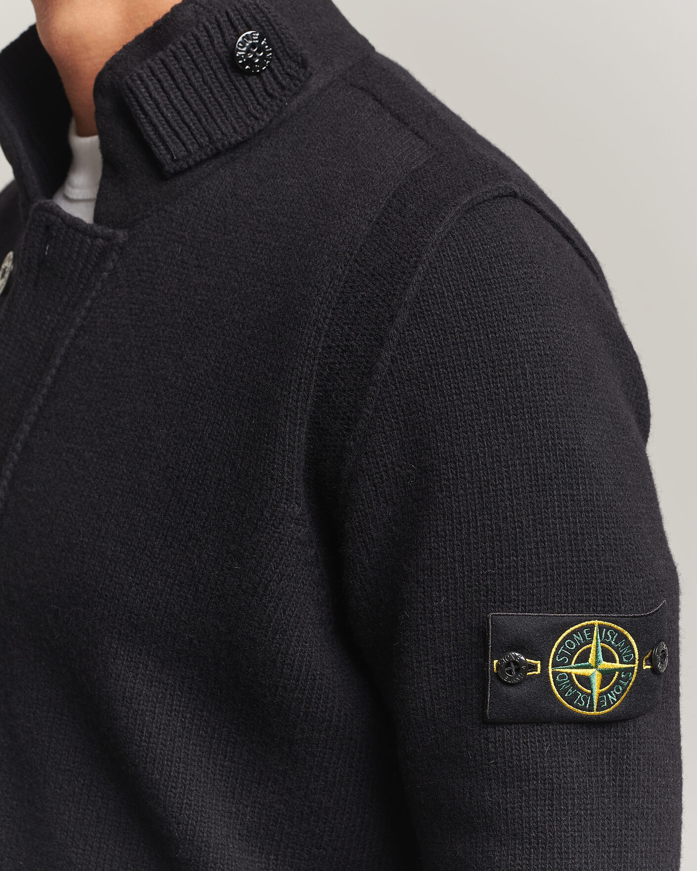 Uomini | Maglieria | Stone Island | Knitted Lambswool Zip Button Cardigan Black