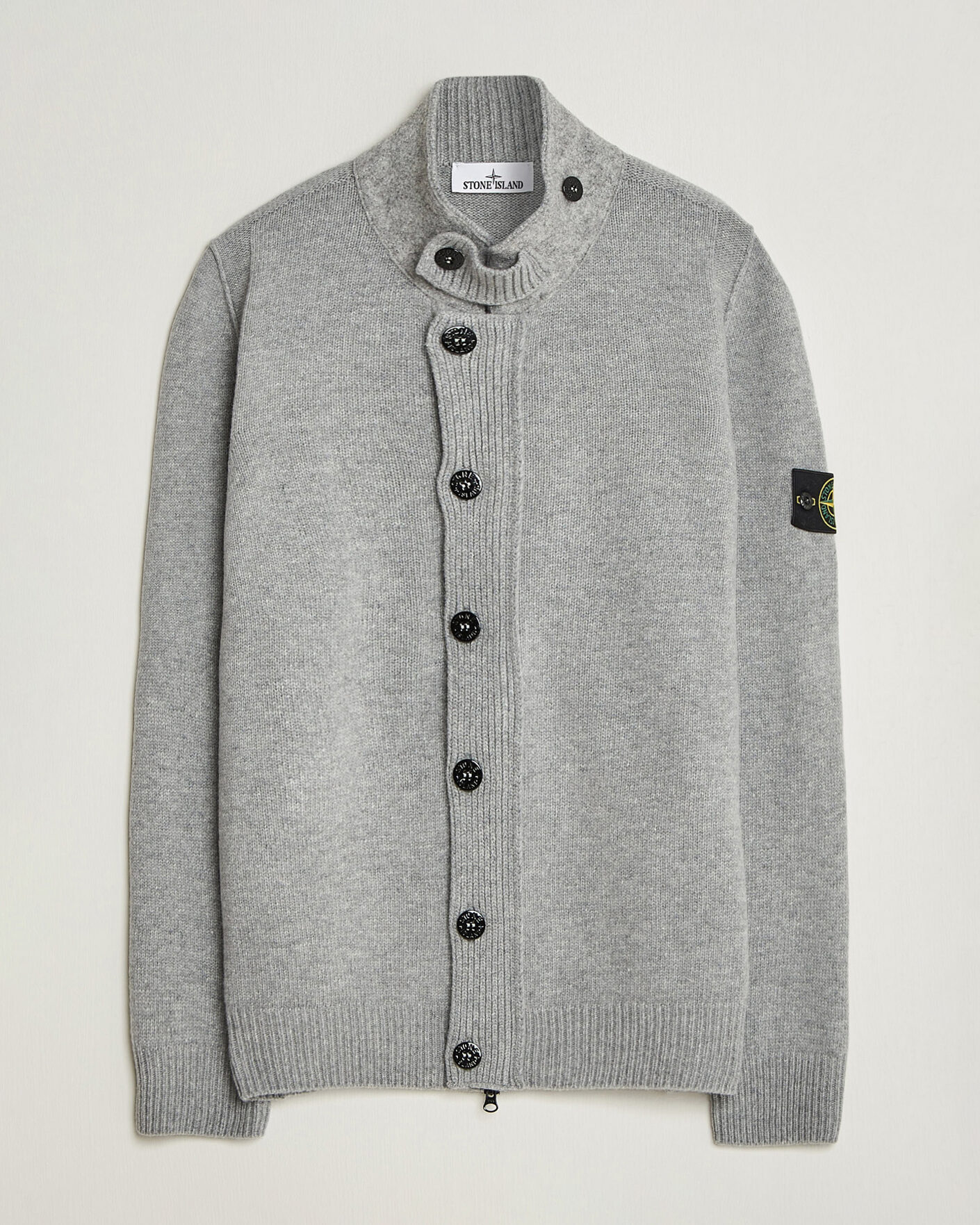 Uomini | Maglieria | Stone Island | Knitted Lambswool Zip Button Cardigan Grey Melange