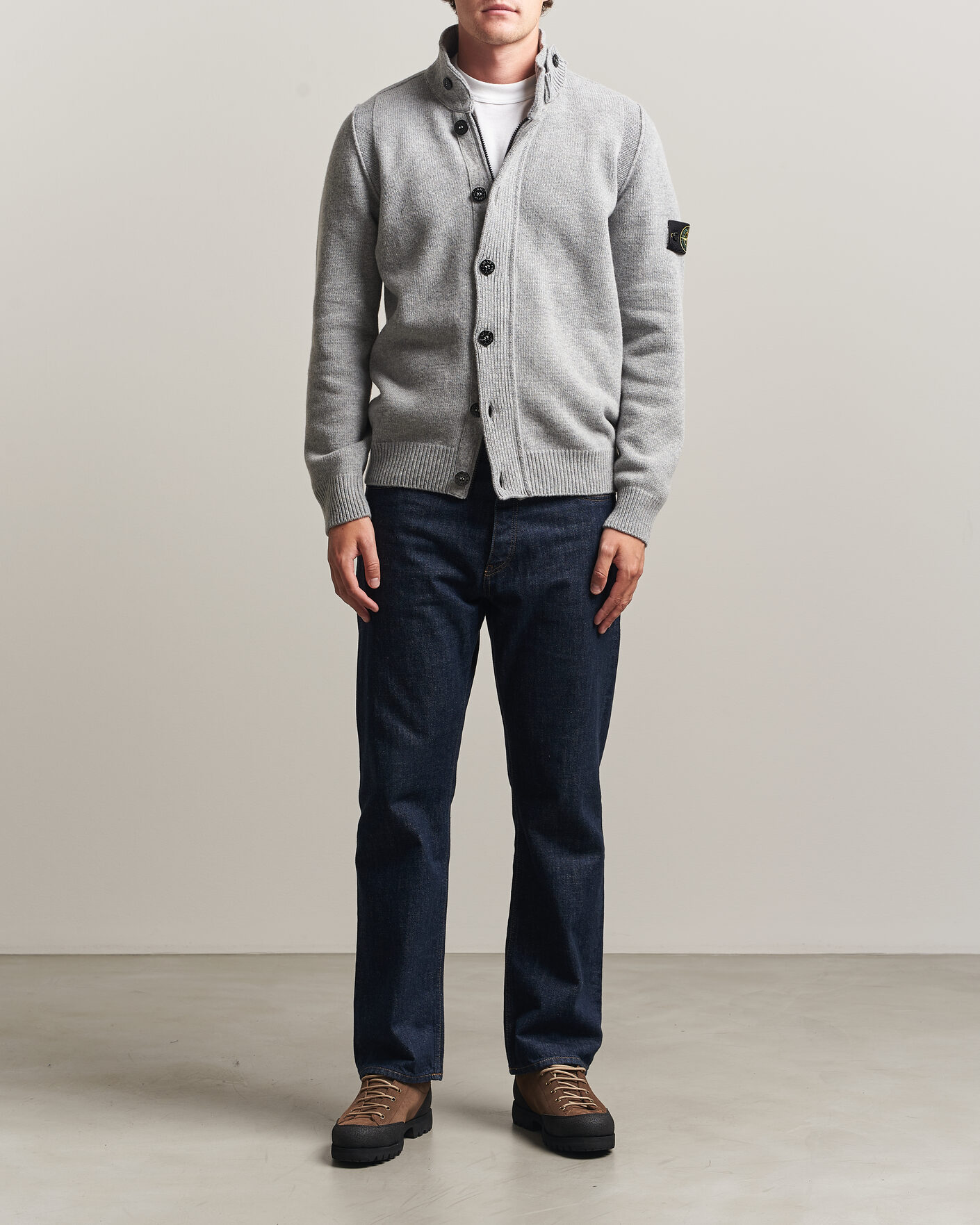 Uomini | Maglieria | Stone Island | Knitted Lambswool Zip Button Cardigan Grey Melange