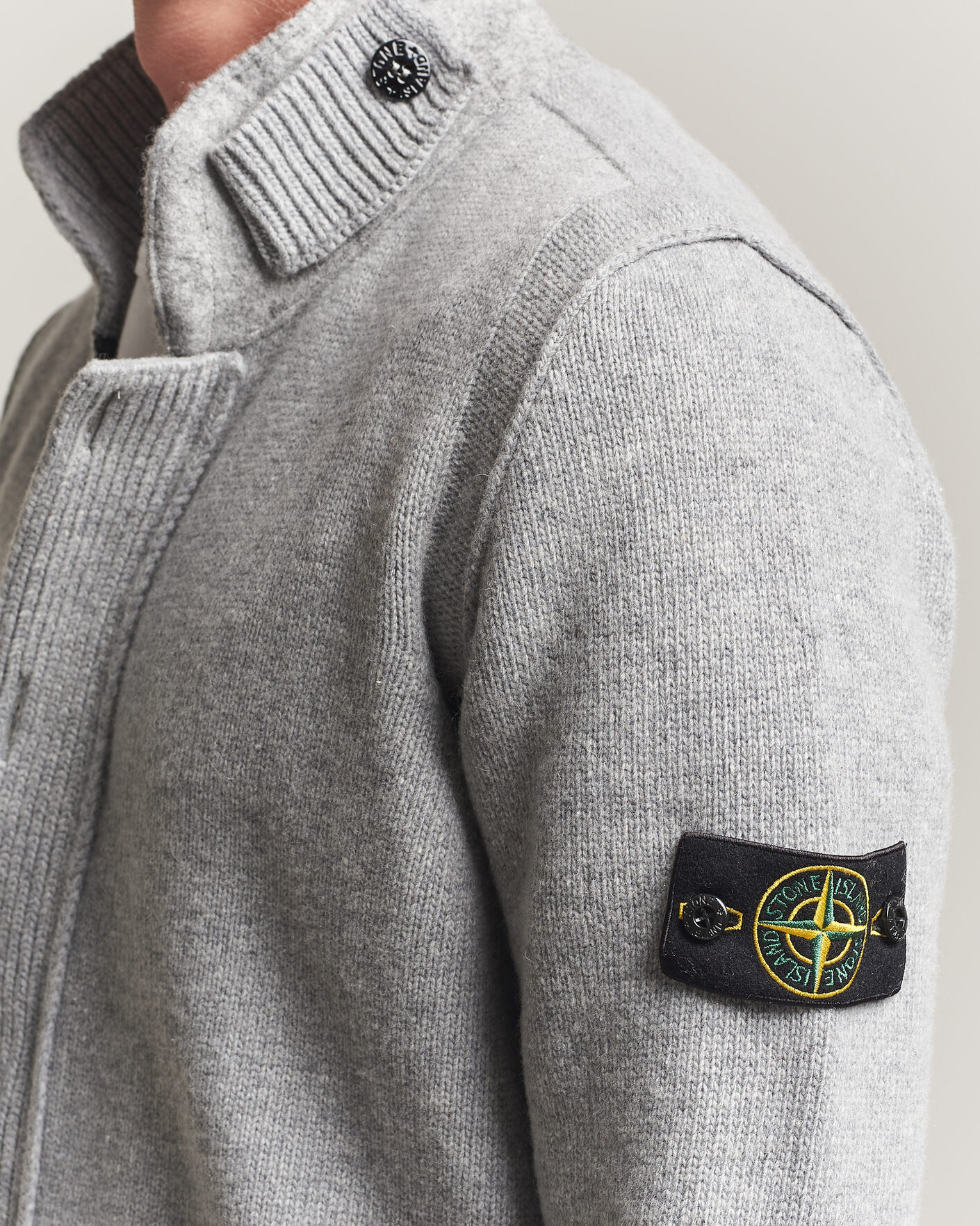 Uomini | Maglieria | Stone Island | Knitted Lambswool Zip Button Cardigan Grey Melange