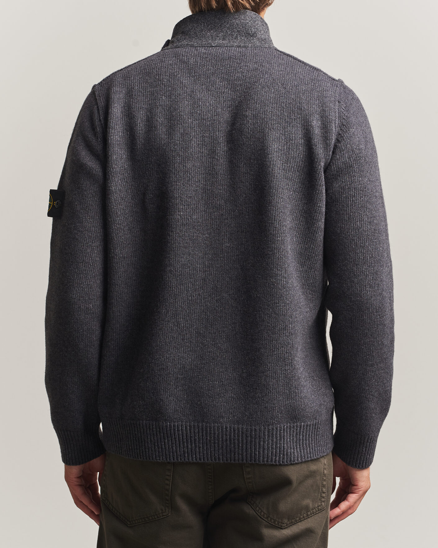 Uomini | Maglieria | Stone Island | Knitted Lambswool Zip Button Cardigan Melange Lead