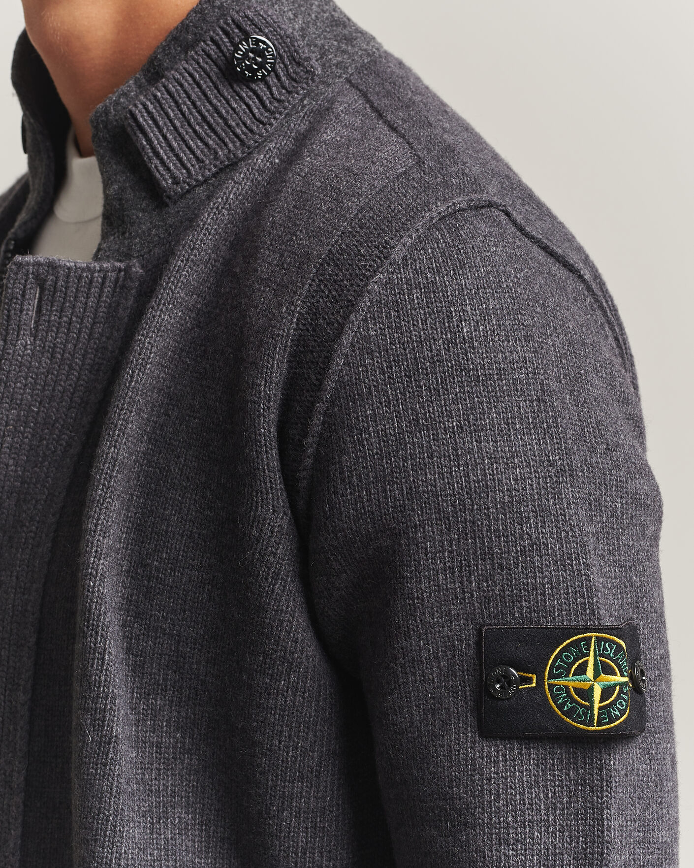 Uomini | Maglieria | Stone Island | Knitted Lambswool Zip Button Cardigan Melange Lead