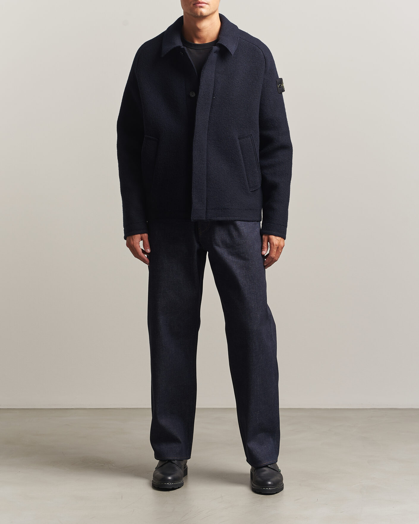 Uomini | Maglieria | Stone Island | Felted Wool Cardigan Navy Blue