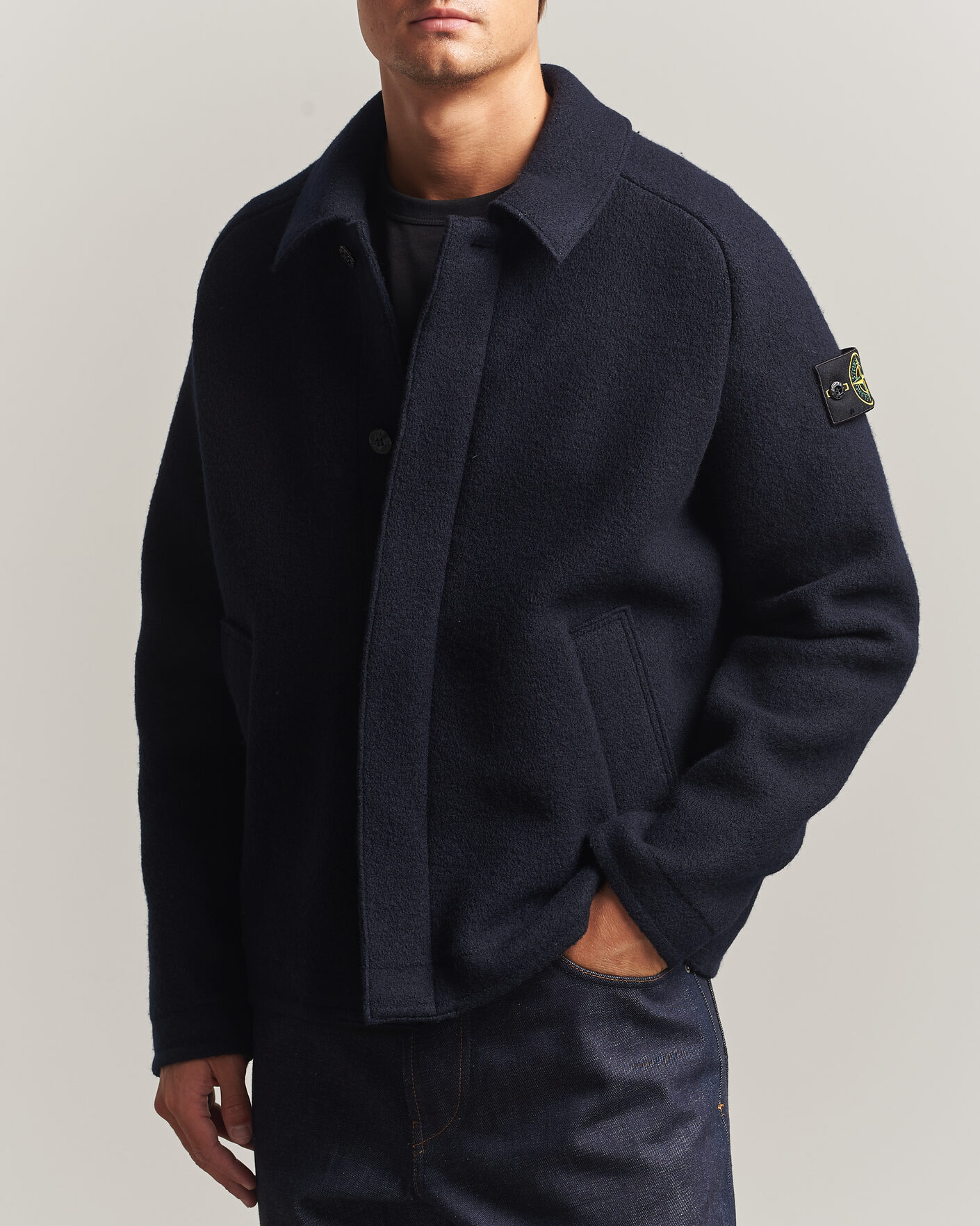 Uomini | Maglieria | Stone Island | Felted Wool Cardigan Navy Blue