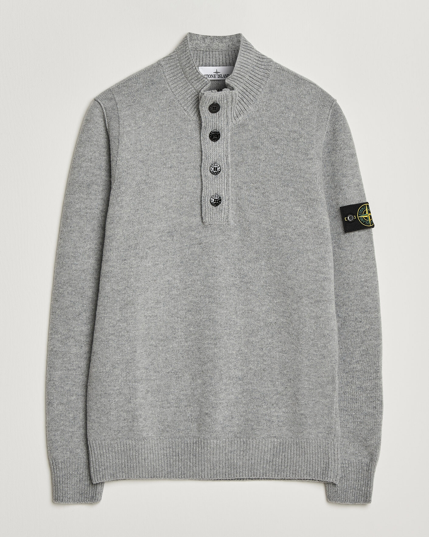 Uomini | Maglieria | Stone Island | Knitted Lambswool Half Button Zip Grey Melange