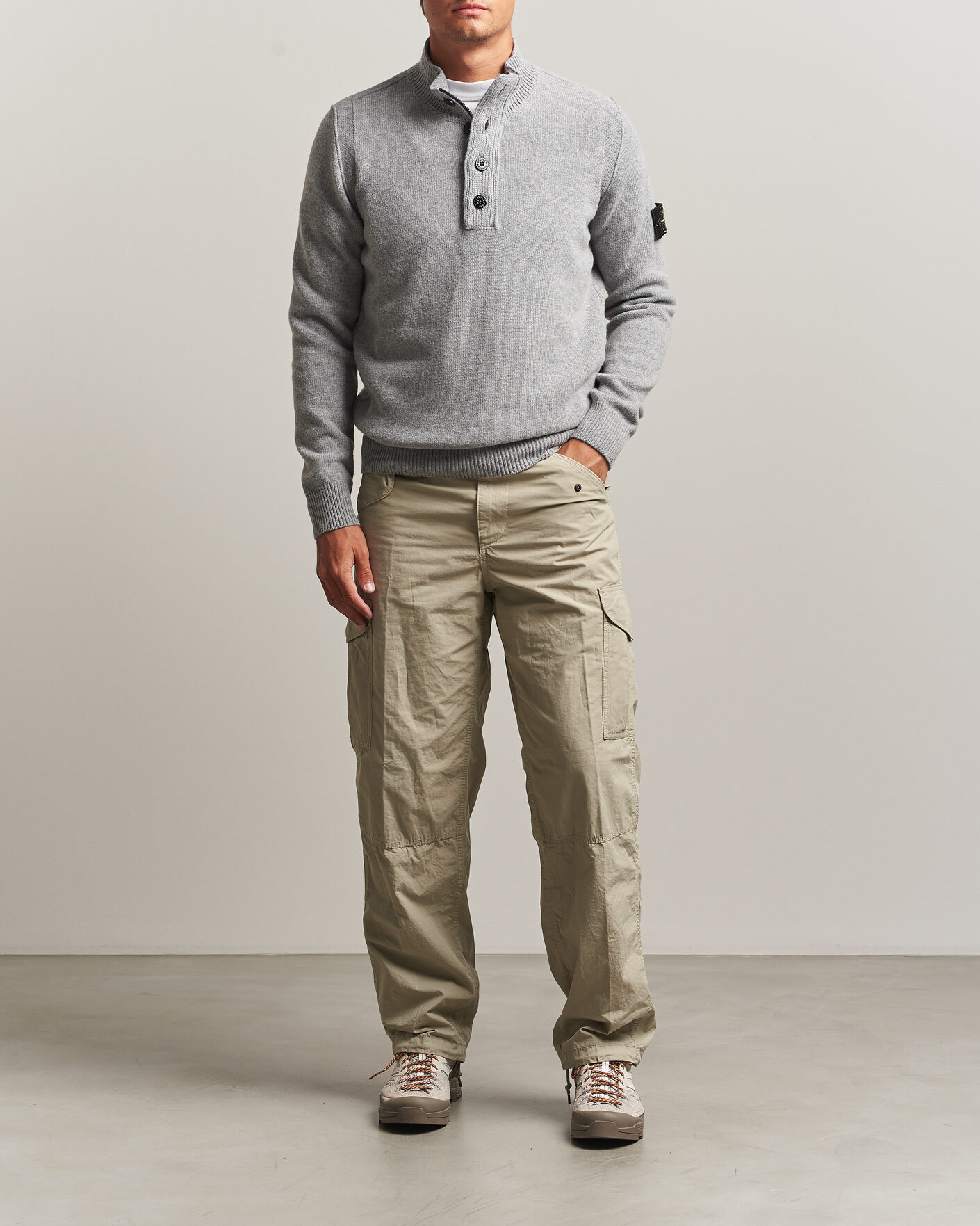 Uomini | Maglieria | Stone Island | Knitted Lambswool Half Button Zip Grey Melange