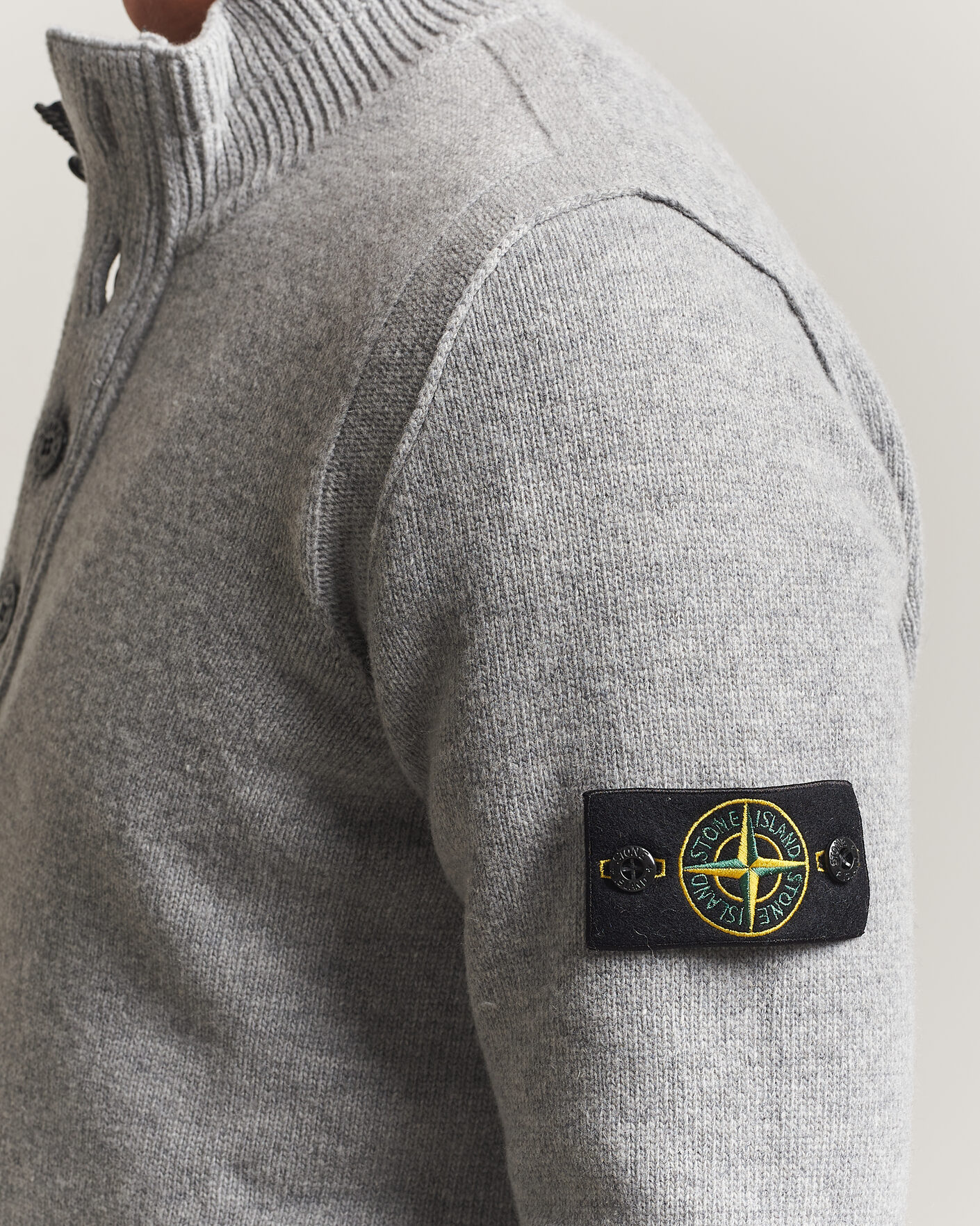 Uomini | Maglieria | Stone Island | Knitted Lambswool Half Button Zip Grey Melange