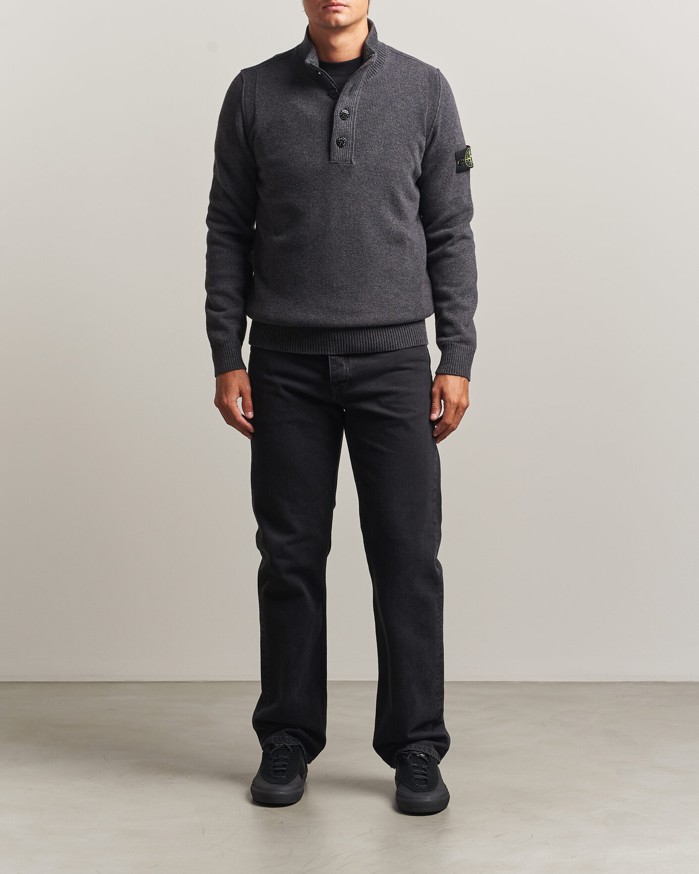 Uomini | Maglieria | Stone Island | Knitted Lambswool Half Button Zip Melange Lead