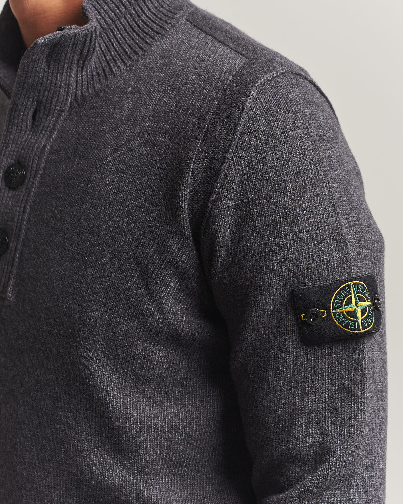 Uomini | Maglieria | Stone Island | Knitted Lambswool Half Button Zip Melange Lead