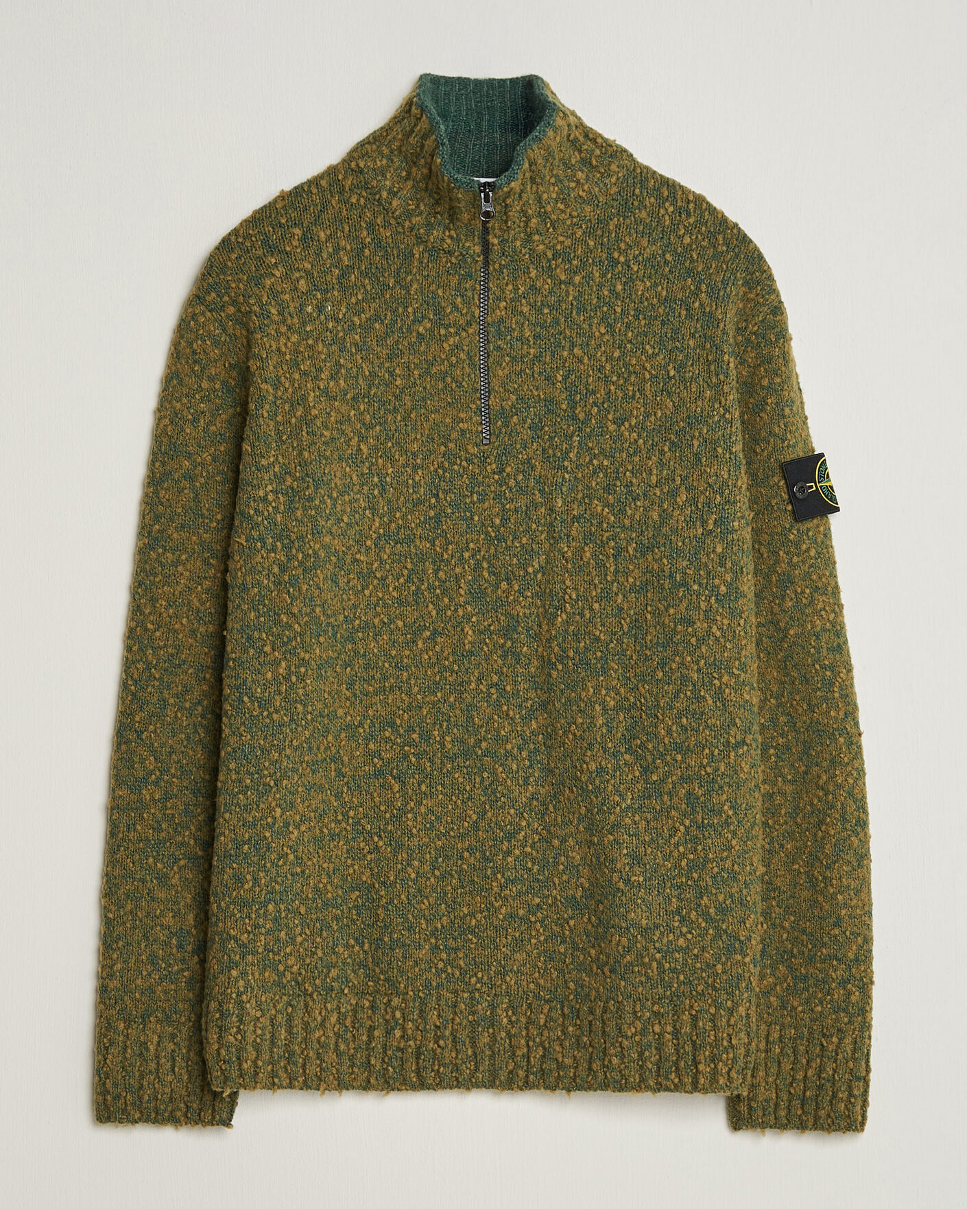 Uomini | Maglieria | Stone Island | Speckled Wool/Nylon Half Zip Dark Green Melange