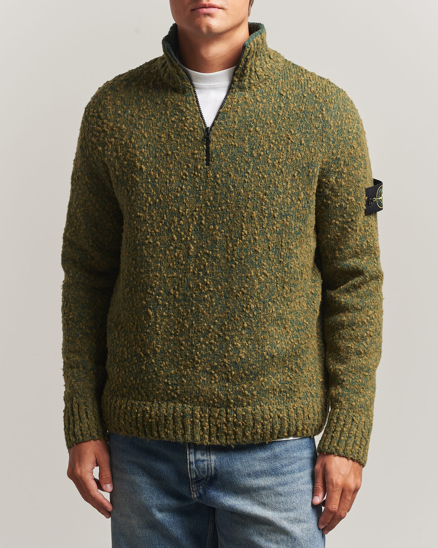 Uomini | Maglieria | Stone Island | Speckled Wool/Nylon Half Zip Dark Green Melange