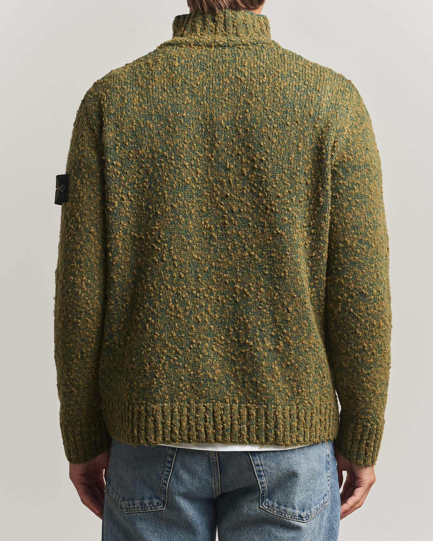 Uomini | Maglieria | Stone Island | Speckled Wool/Nylon Half Zip Dark Green Melange