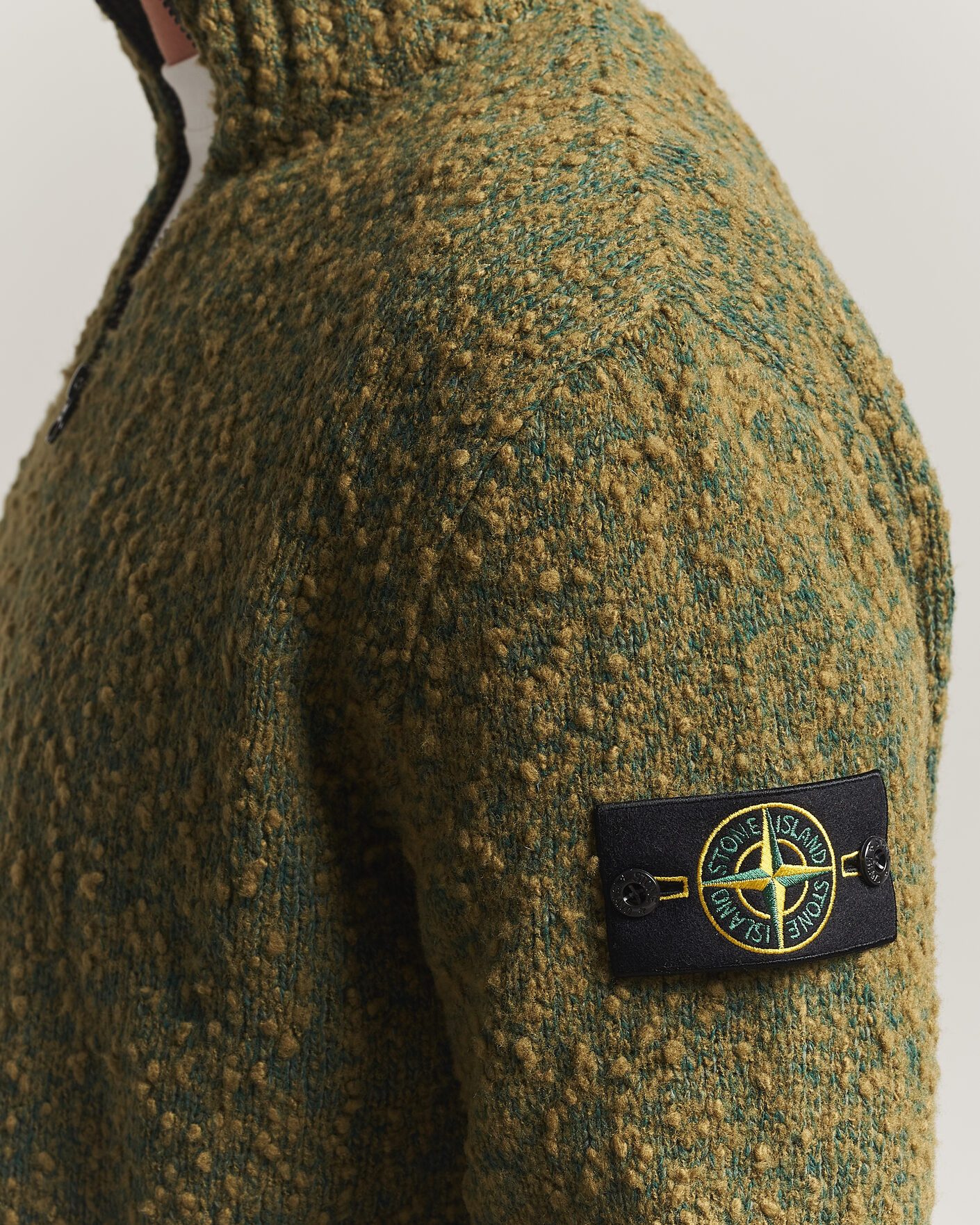 Uomini | Maglieria | Stone Island | Speckled Wool/Nylon Half Zip Dark Green Melange