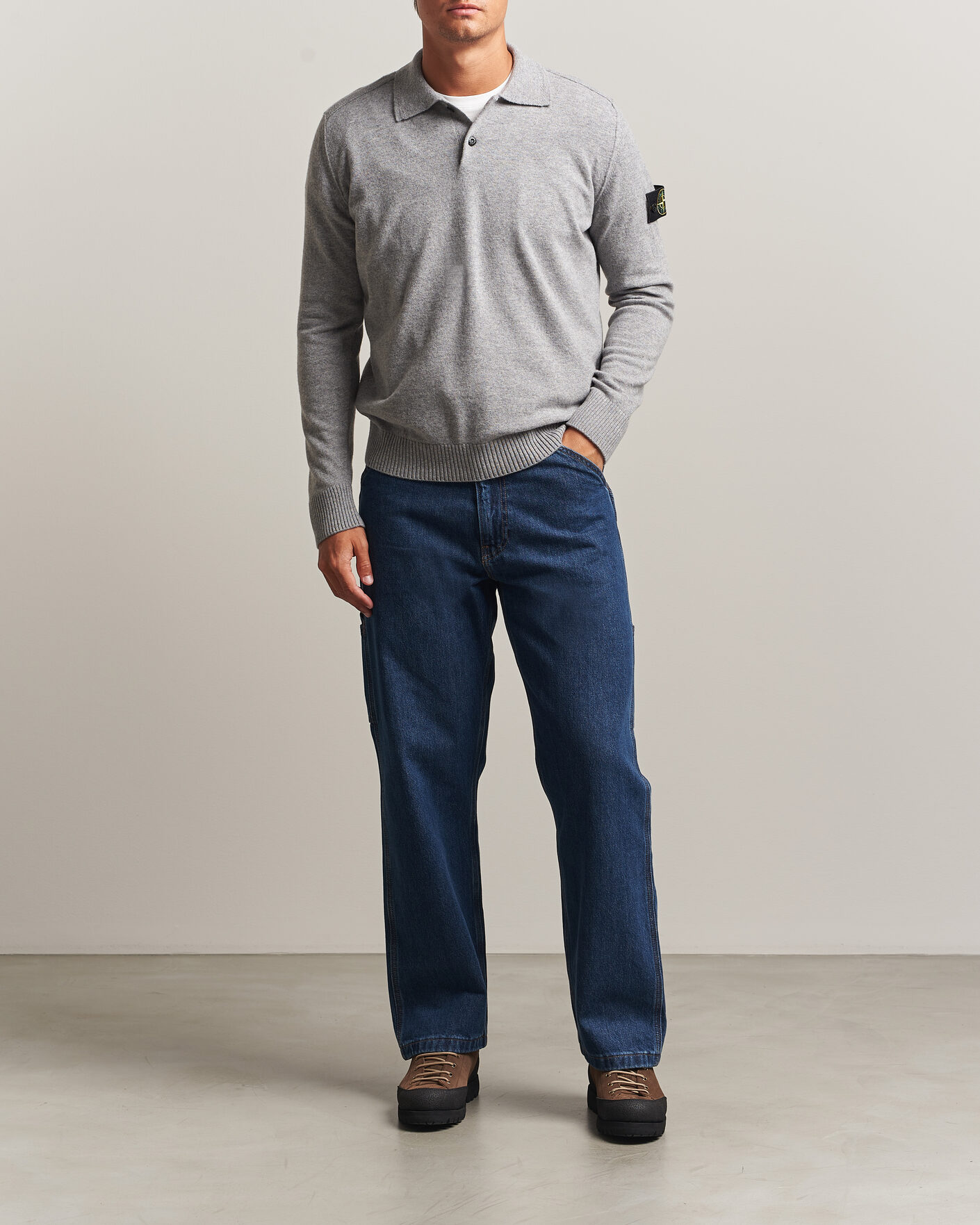 Uomini | Maglieria | Stone Island | Knitted Geelong Wool Polo Grey Melange