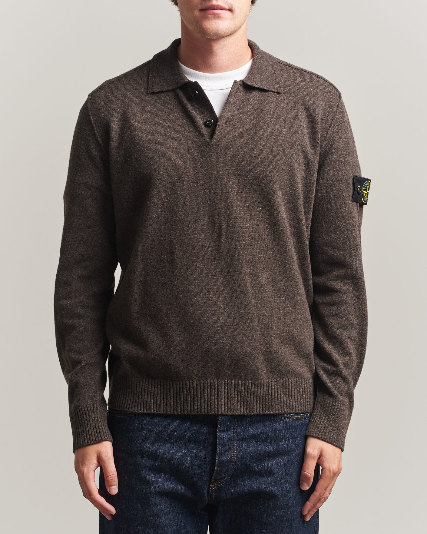 Uomini | Maglieria | Stone Island | Knitted Geelong Wool Polo Melange Lead