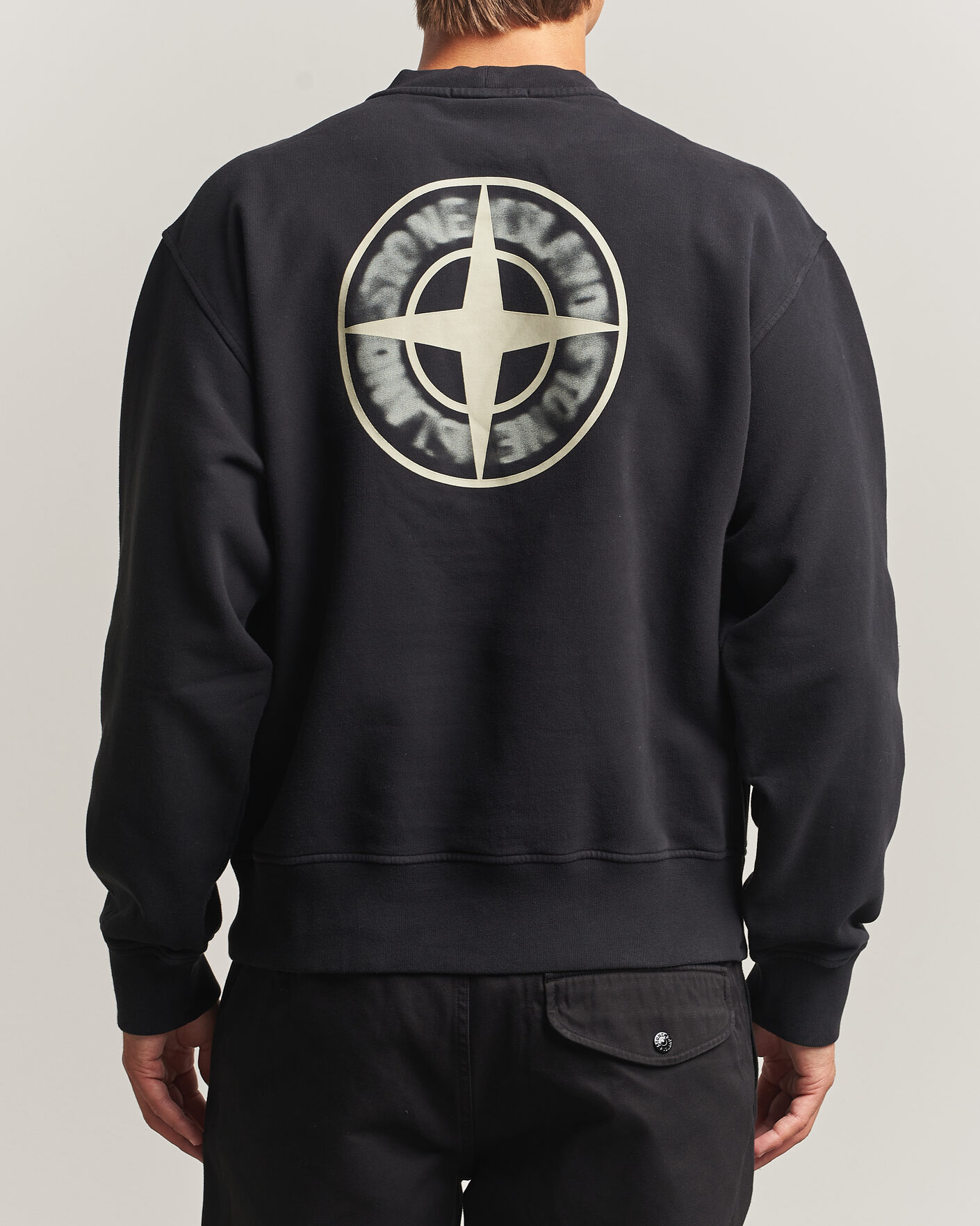 Uomini | Maglieria | Stone Island | Cotton Fleece Blurred Compas Print Sweatshirt Black
