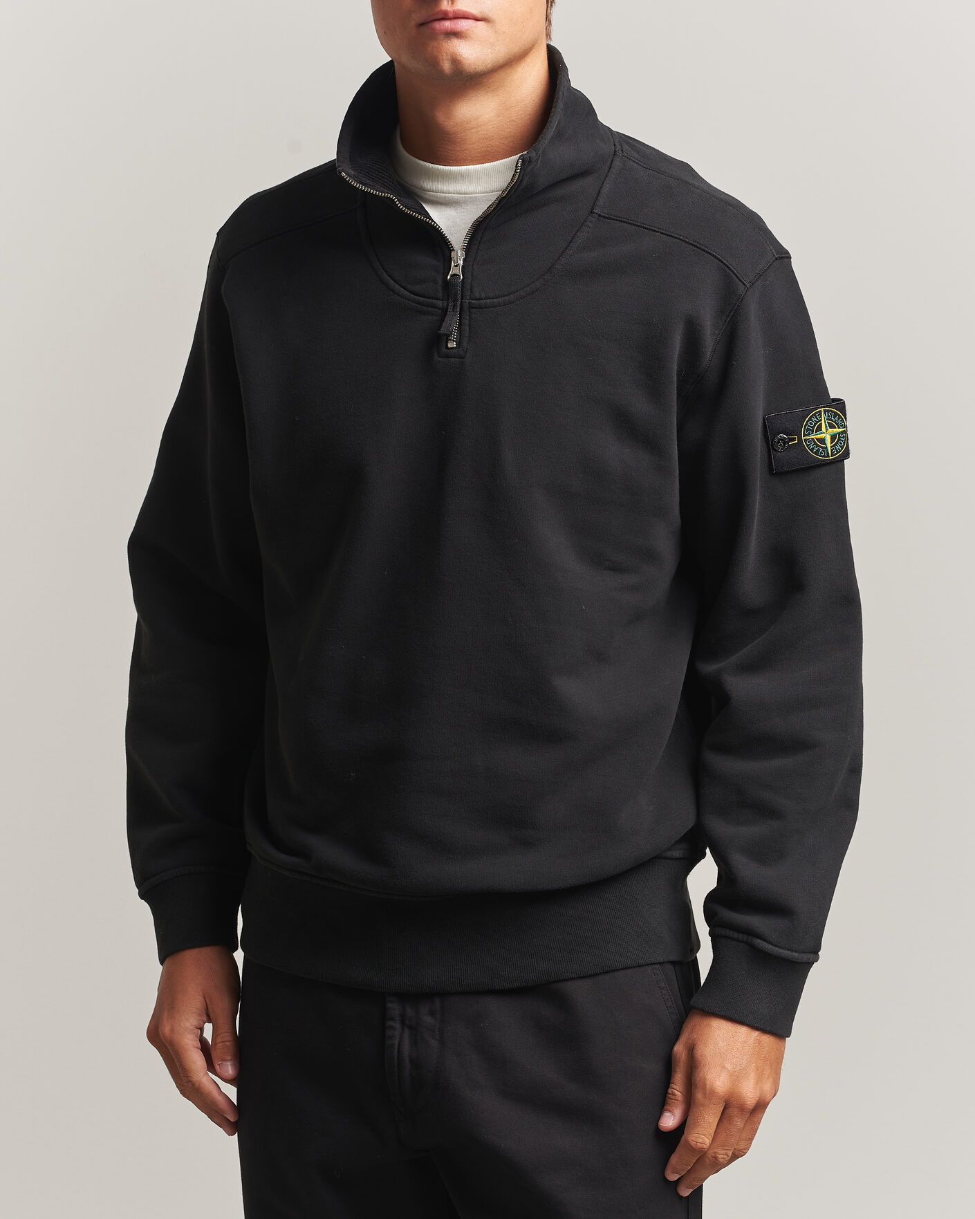 Uomini | Maglieria | Stone Island | Brushed Cotton Fleece Half Zip Black