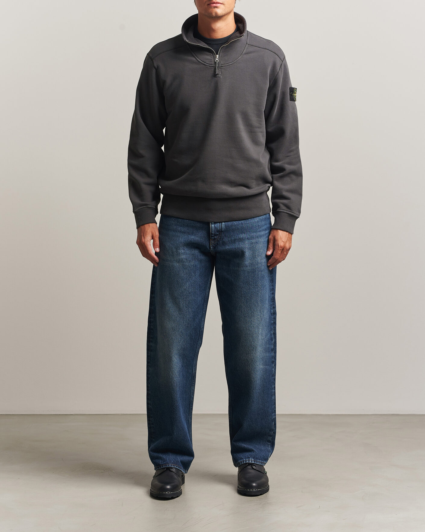 Uomini | Maglieria | Stone Island | Brushed Cotton Fleece Half Zip Lead Grey