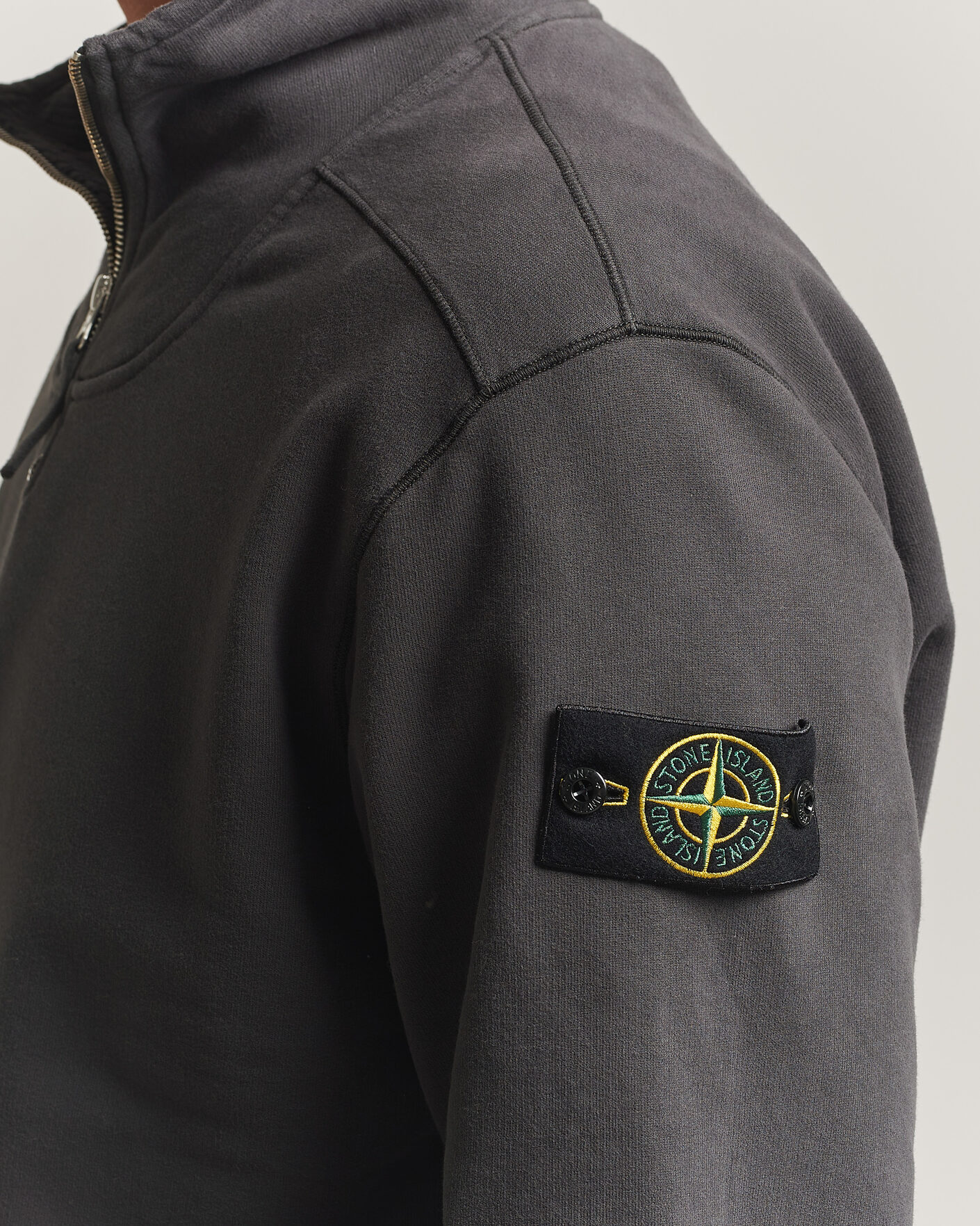 Uomini | Maglieria | Stone Island | Brushed Cotton Fleece Half Zip Lead Grey