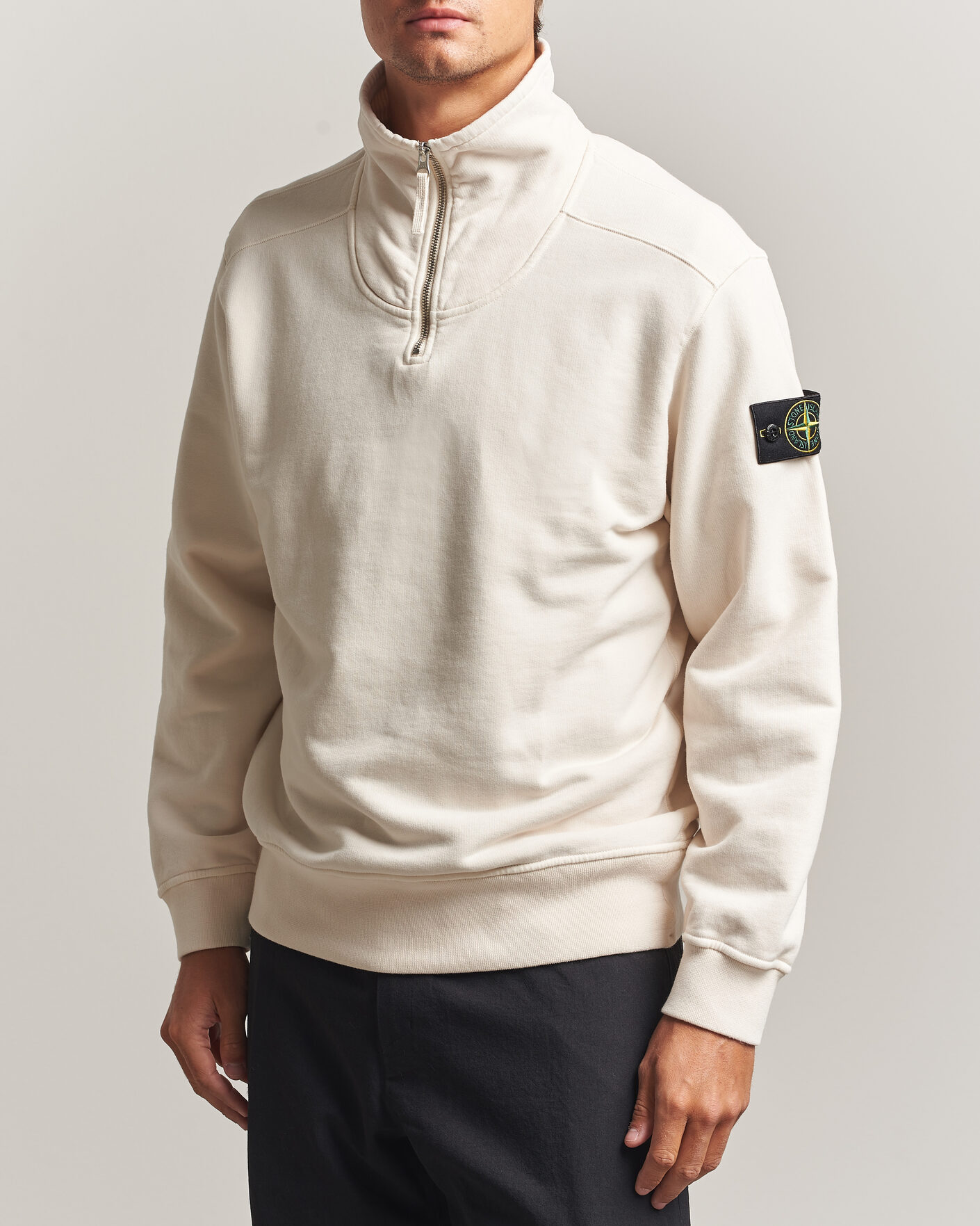 Uomini | Maglieria | Stone Island | Brushed Cotton Fleece Half Zip Ivory