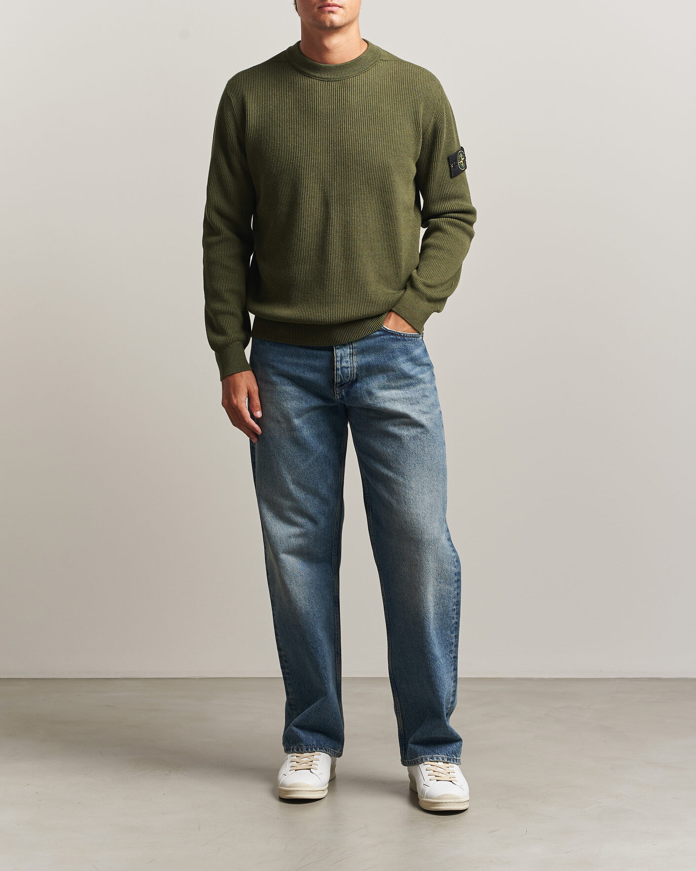 Uomini | Maglieria | Stone Island | Ribbed Soft Organic Cotton Crew Neck Military Green