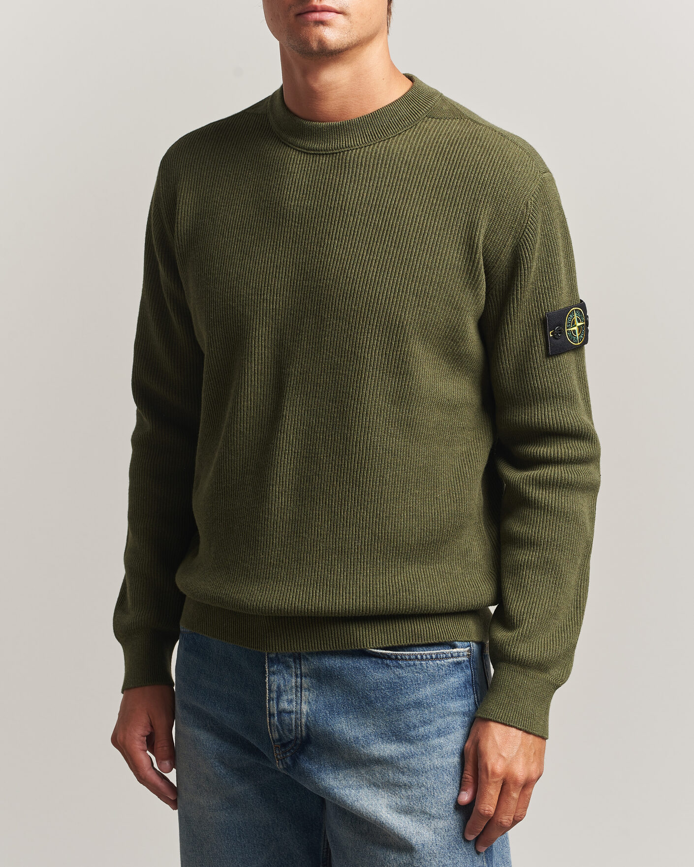 Uomini | Maglieria | Stone Island | Ribbed Soft Organic Cotton Crew Neck Military Green