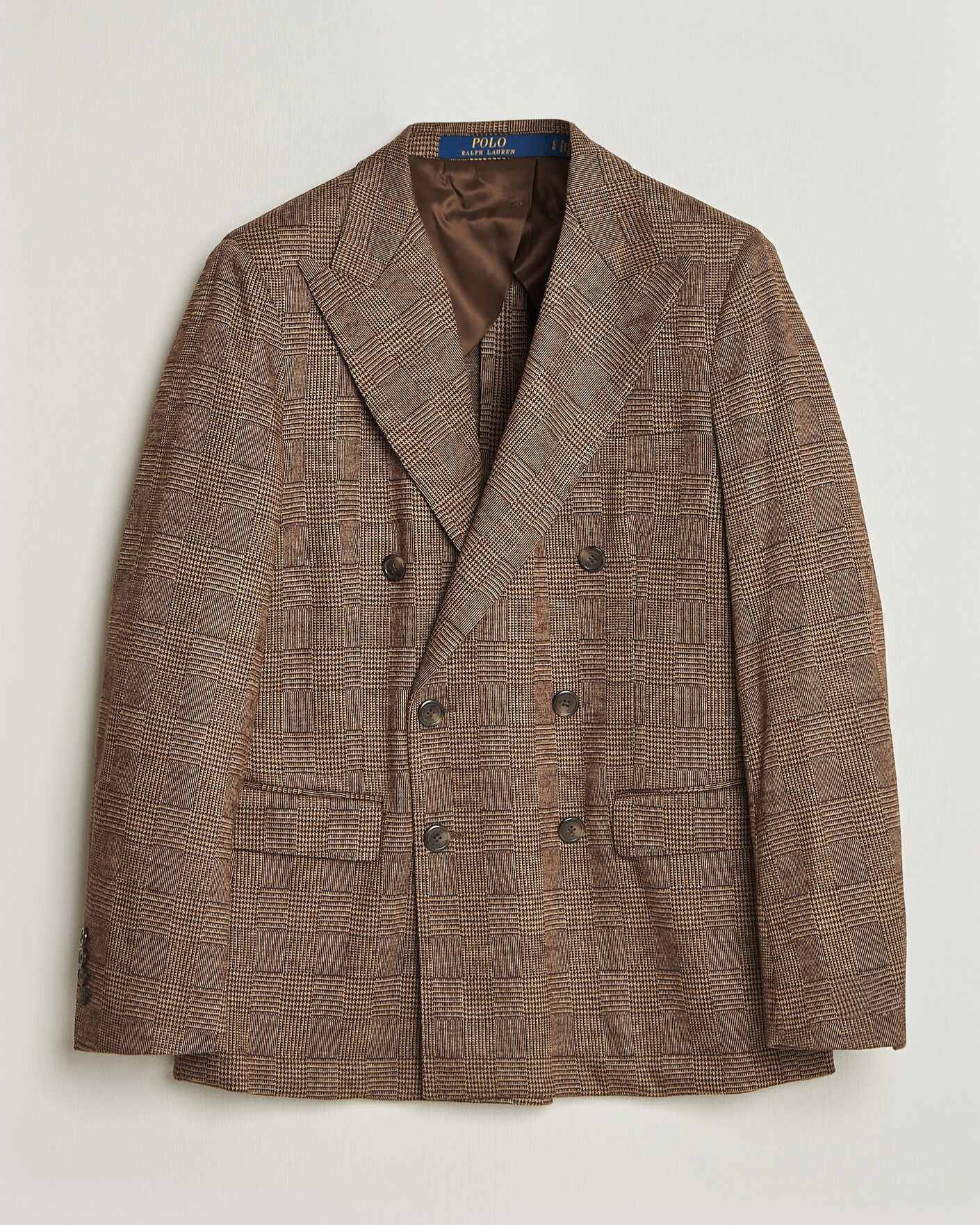 Uomini | Blazers | Polo Ralph Lauren | Double Breasted Glenplaid Knit Sportcoat Tan/Brown
